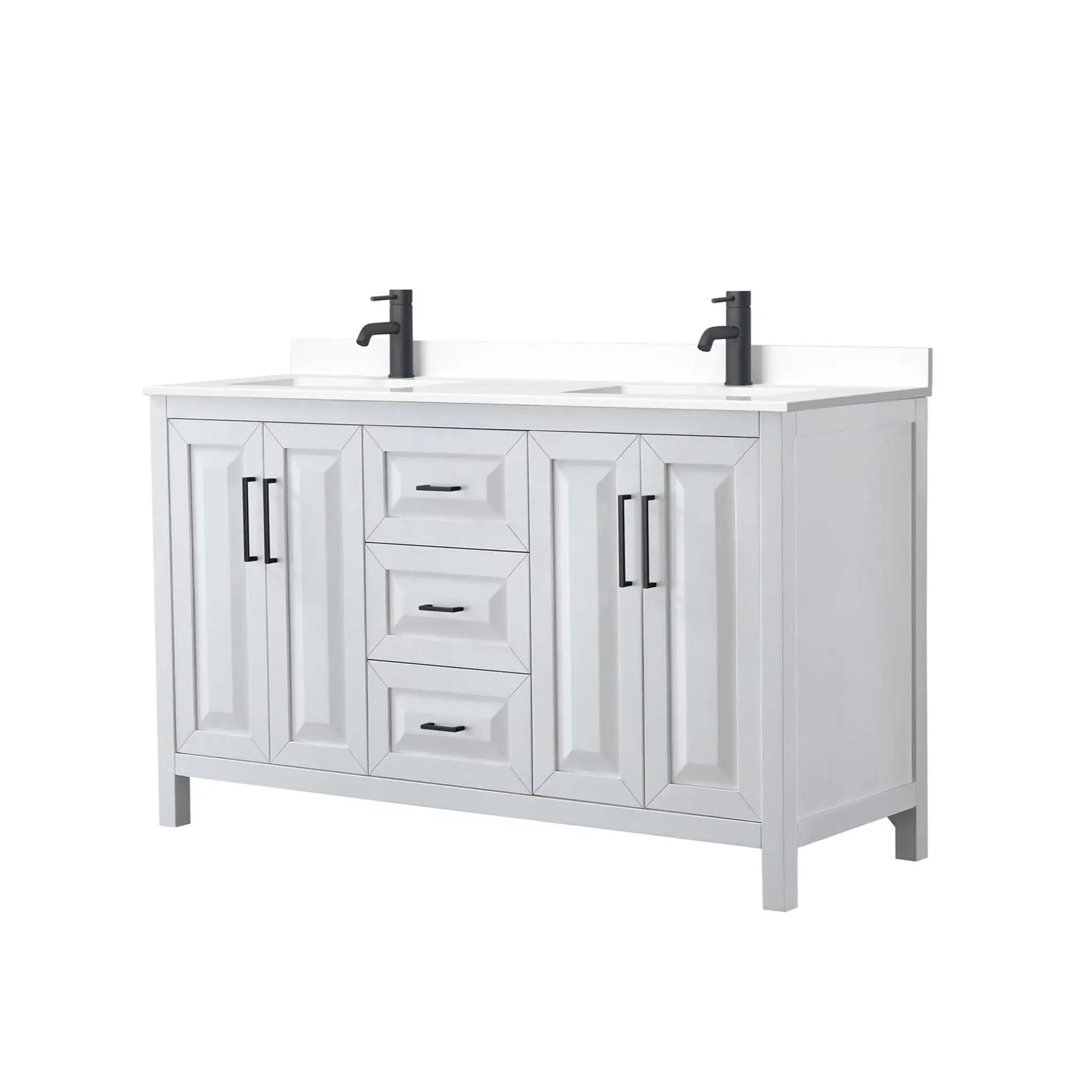 60" Daria Double Bathroom Vanity in White with Matte Black Trim by Wyndham
