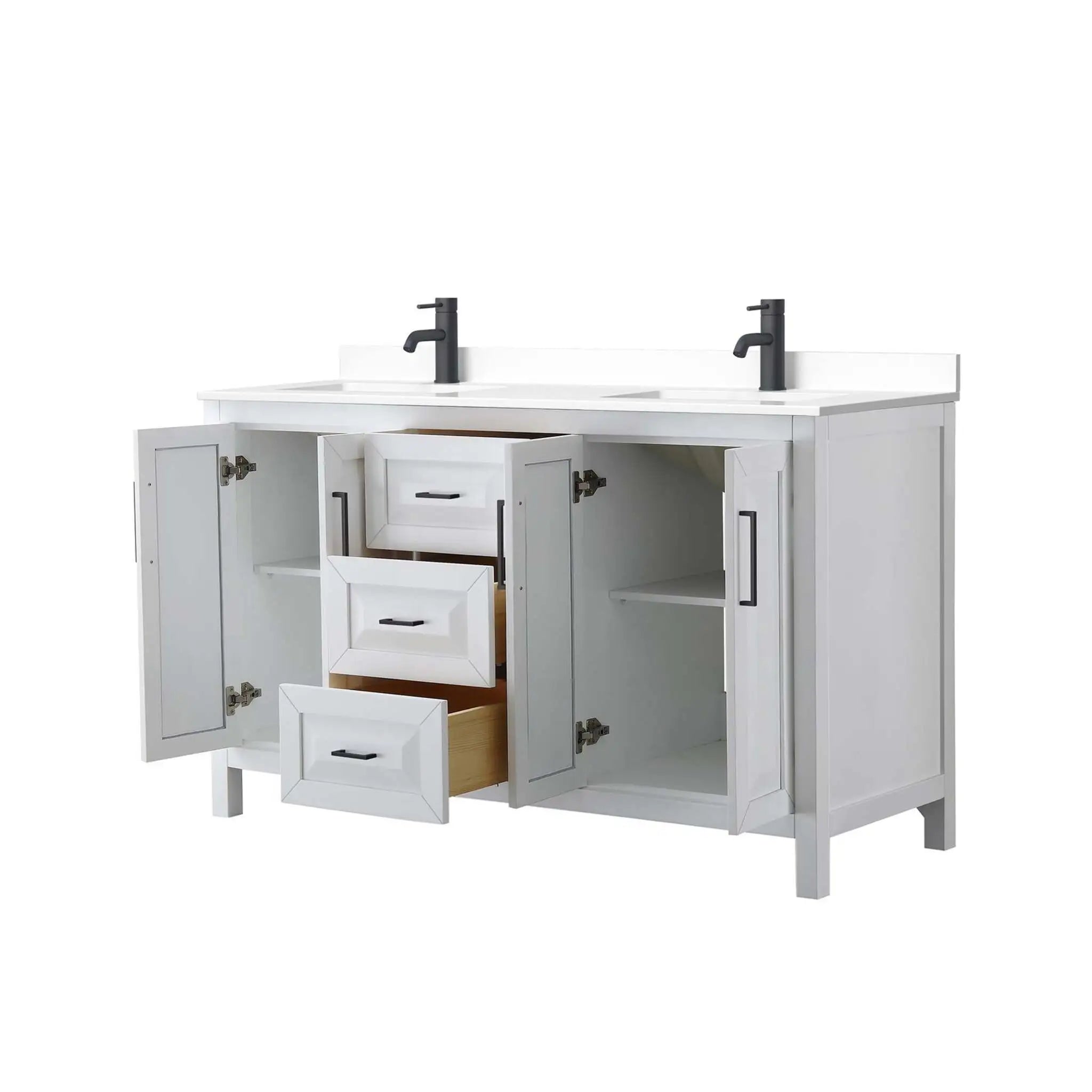 60" Daria Double Bathroom Vanity in White with Matte Black Trim by Wyndham