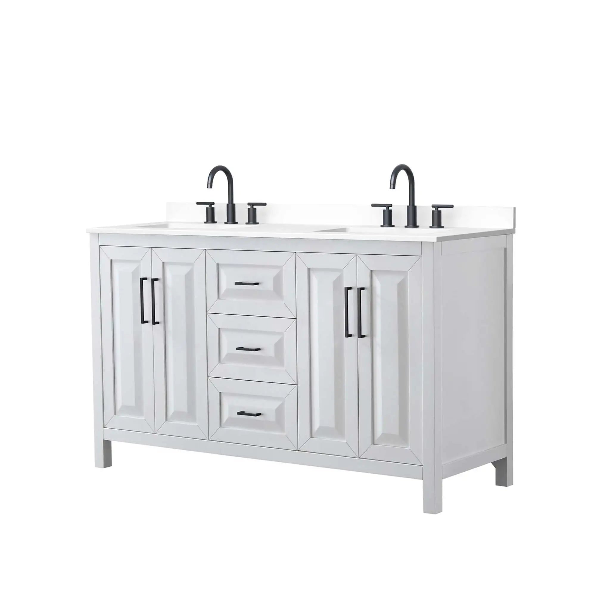 60" Daria Double Bathroom Vanity in White with Matte Black Trim by Wyndham