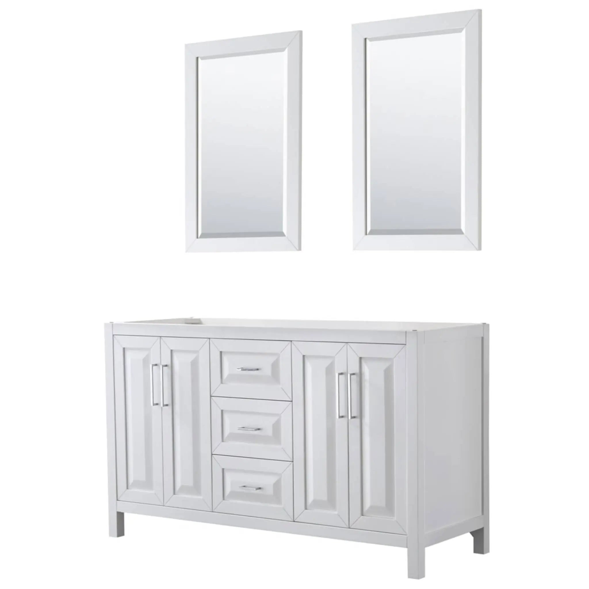 60" Daria Double Bathroom Vanity in White with Polished Chrome Trim & 24" Mirror by Wyndham