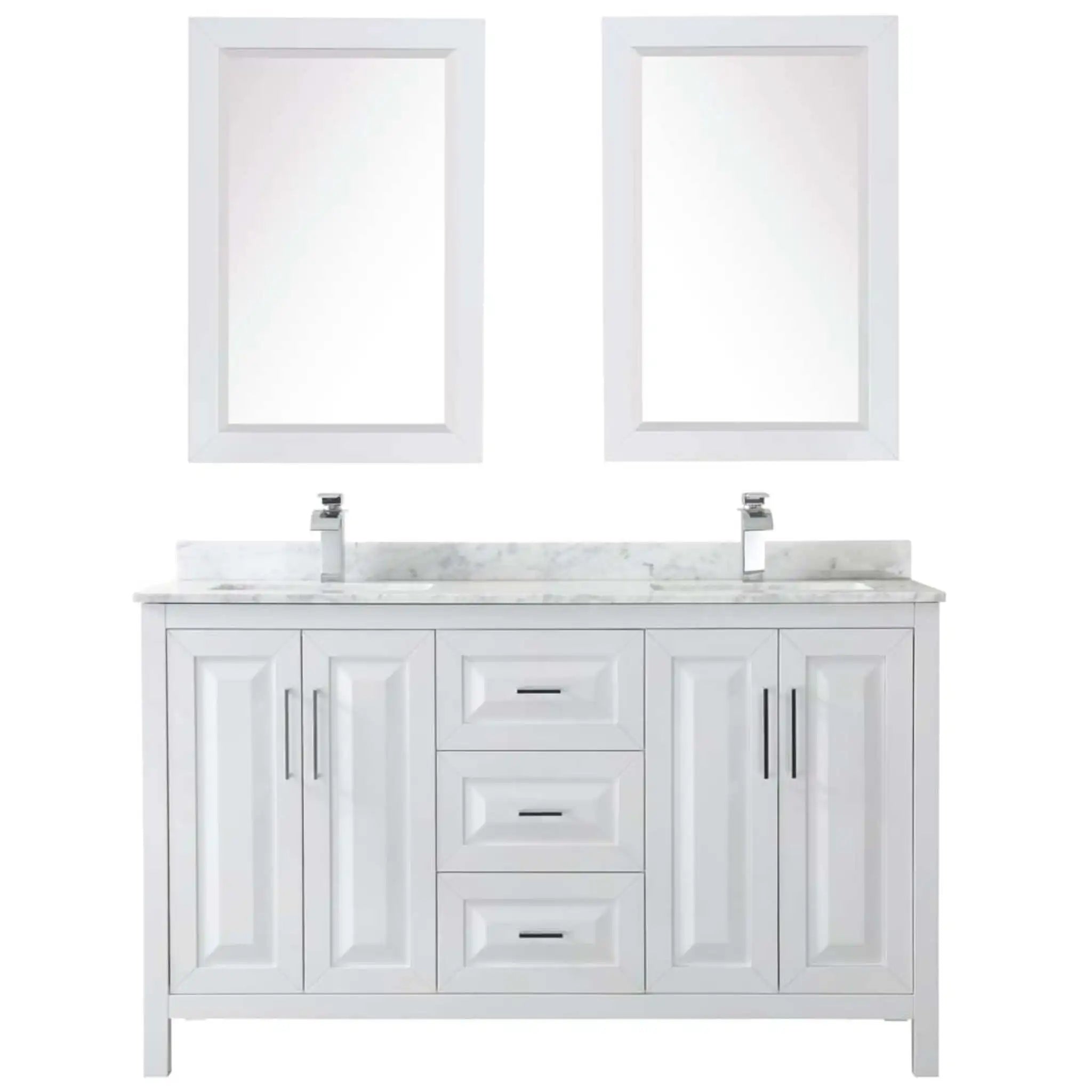 60" Daria Double Bathroom Vanity in White with Polished Chrome Trim & 24" Mirror by Wyndham