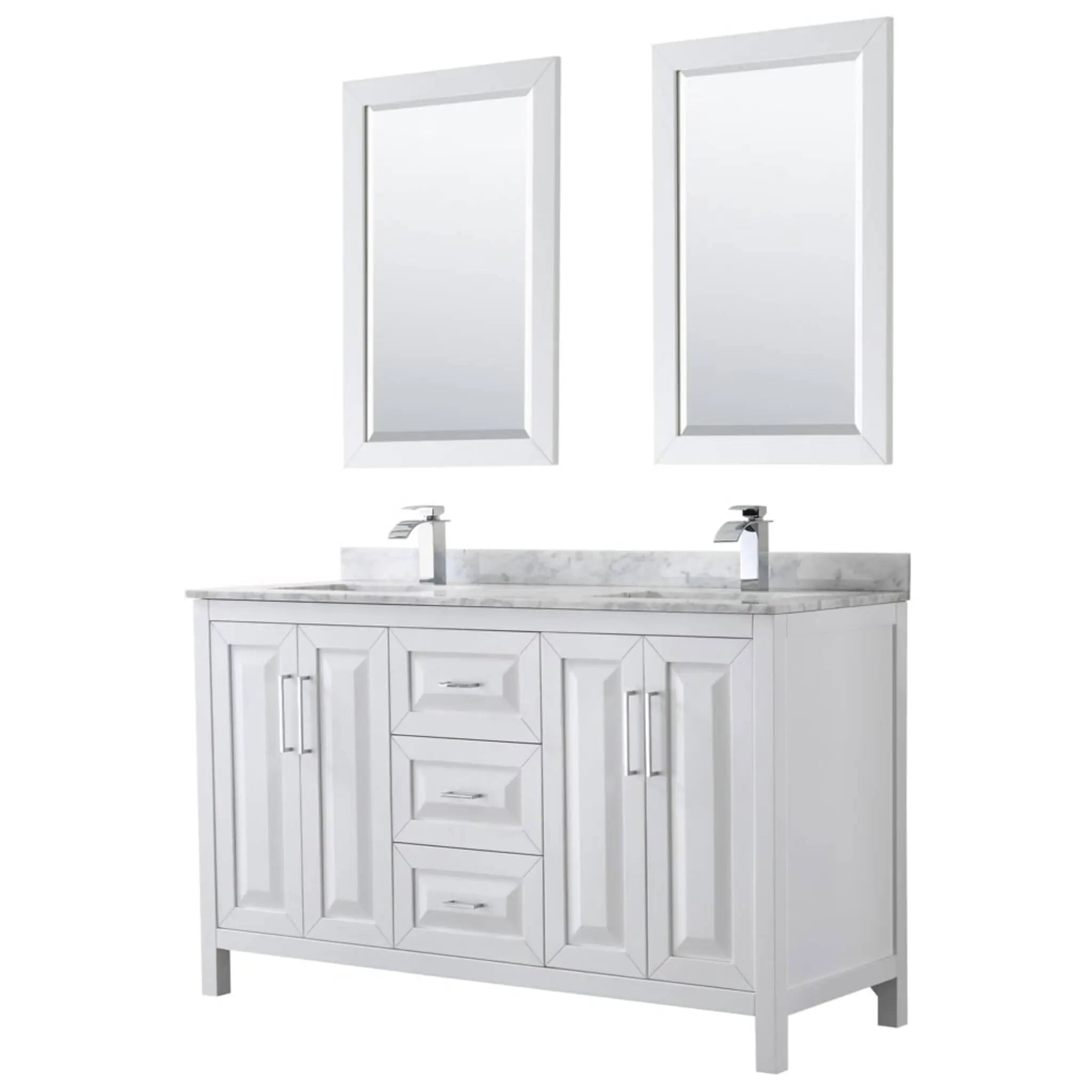 60" Daria Double Bathroom Vanity in White with Polished Chrome Trim & 24" Mirror by Wyndham