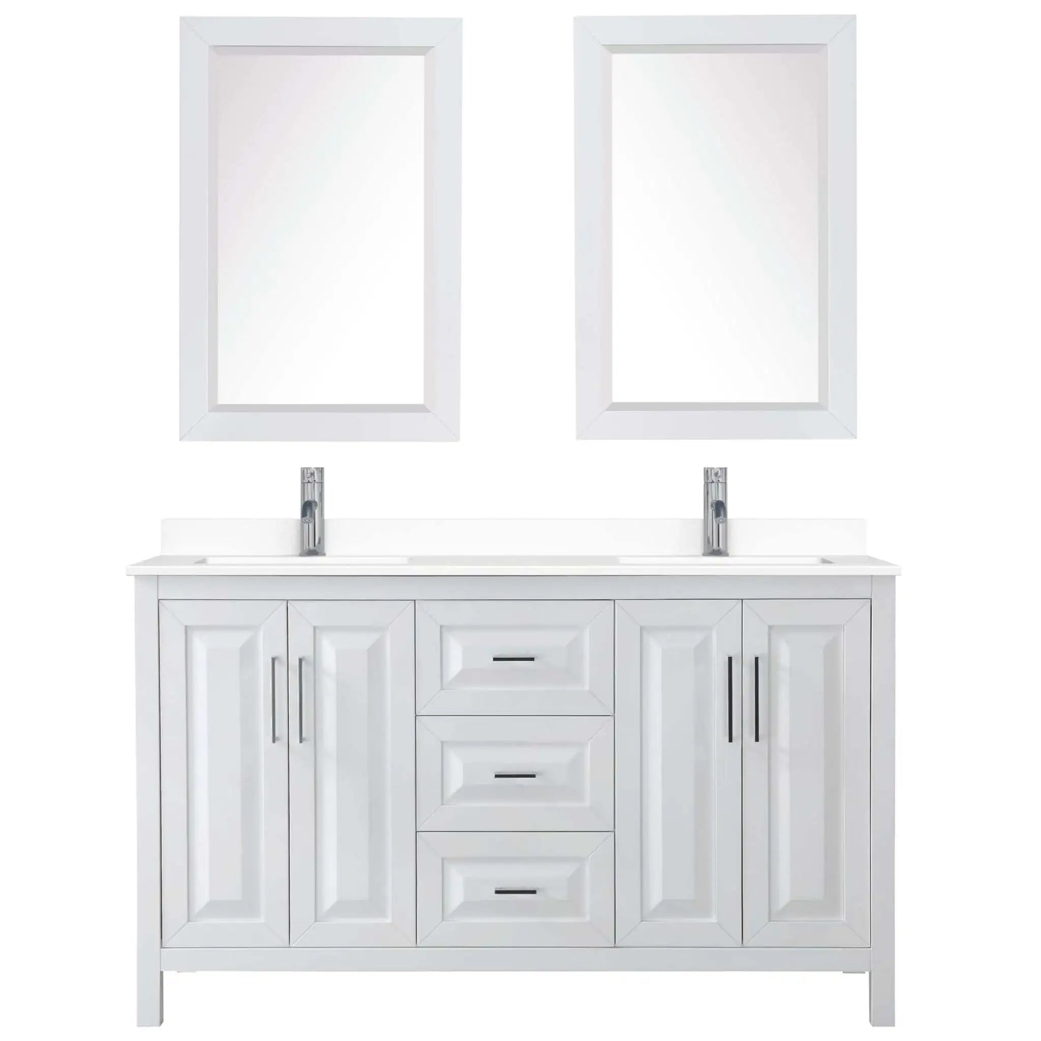60" Daria Double Bathroom Vanity in White with Polished Chrome Trim & 24" Mirror by Wyndham