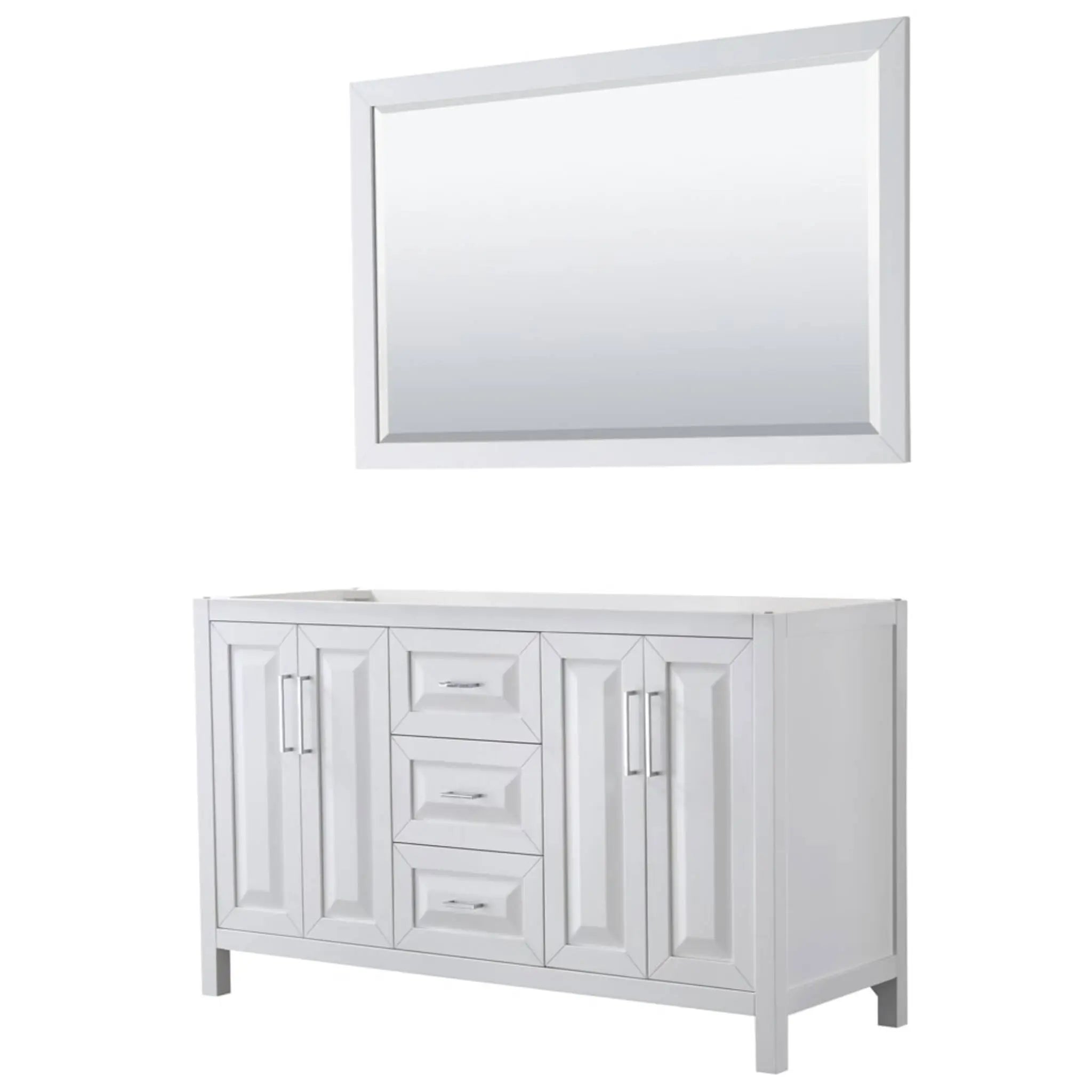 60" Daria Double Bathroom Vanity in White with Polished Chrome Trim & 58" Mirror by Wyndham
