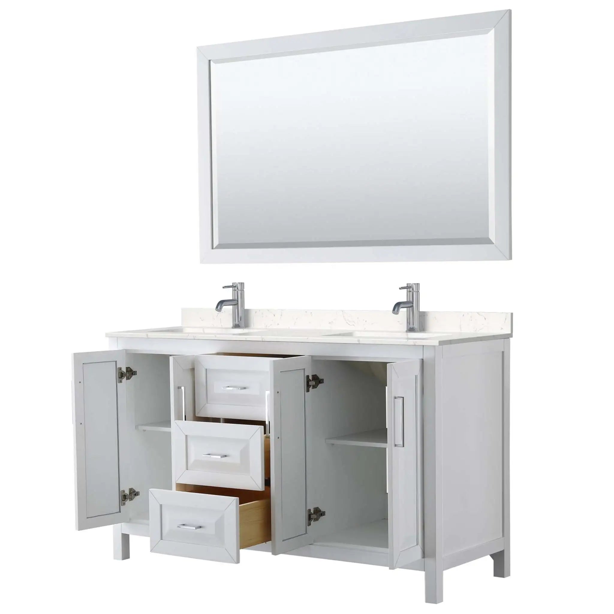 60" Daria Double Bathroom Vanity in White with Polished Chrome Trim & 58" Mirror by Wyndham