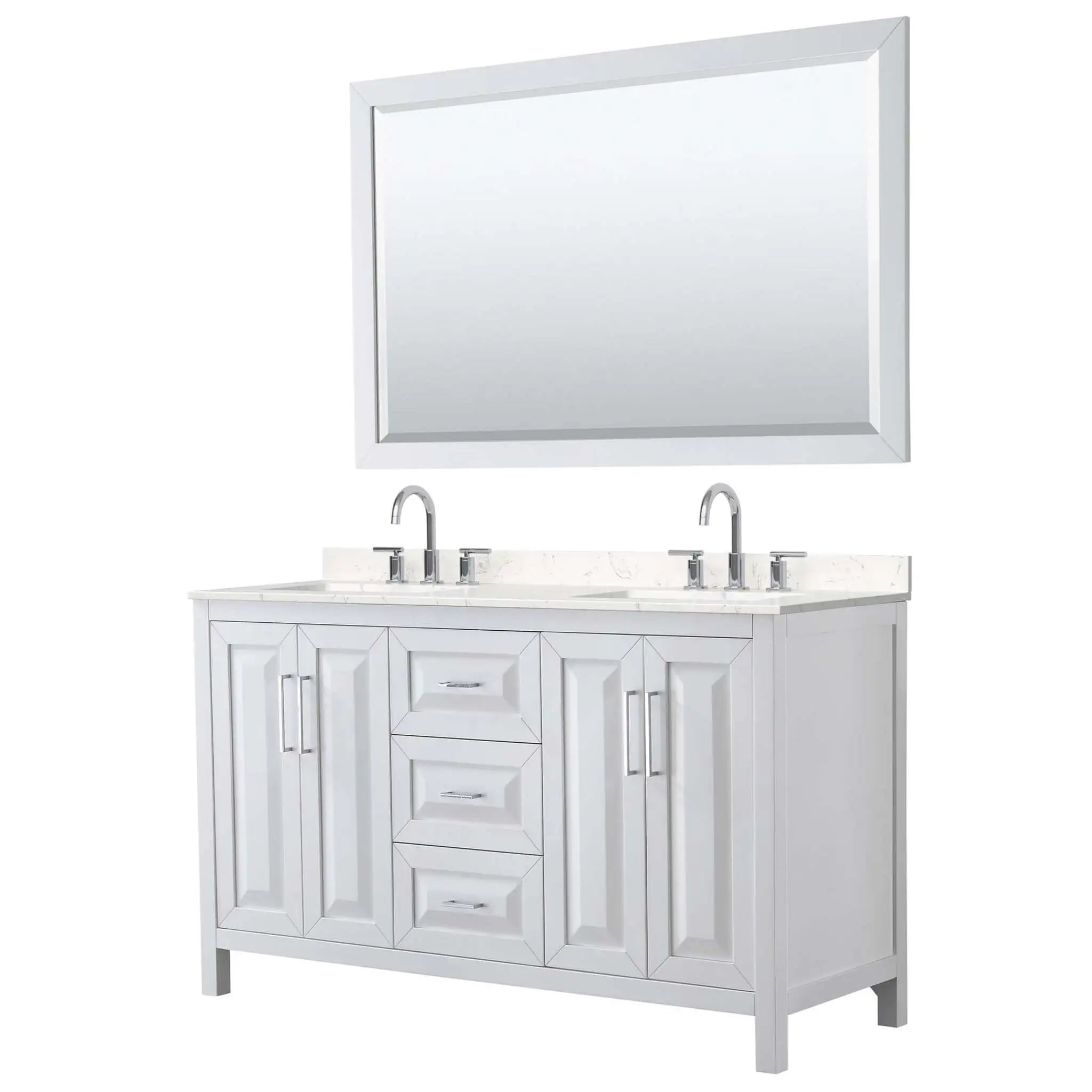60" Daria Double Bathroom Vanity in White with Polished Chrome Trim & 58" Mirror by Wyndham