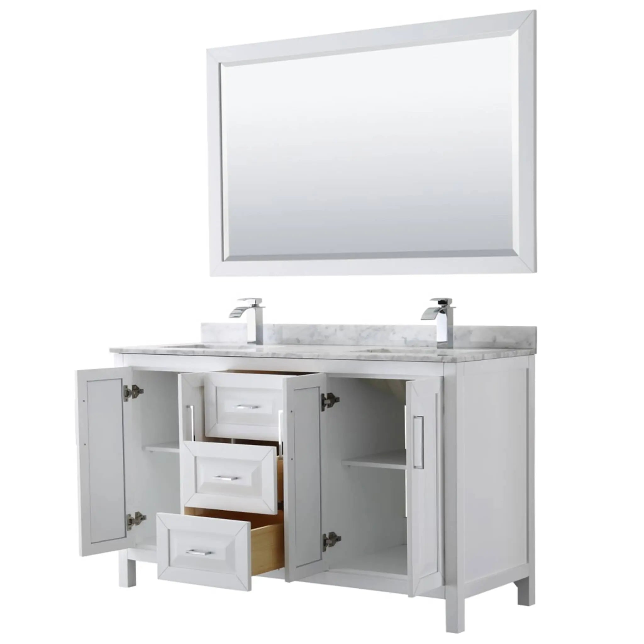 60" Daria Double Bathroom Vanity in White with Polished Chrome Trim & 58" Mirror by Wyndham