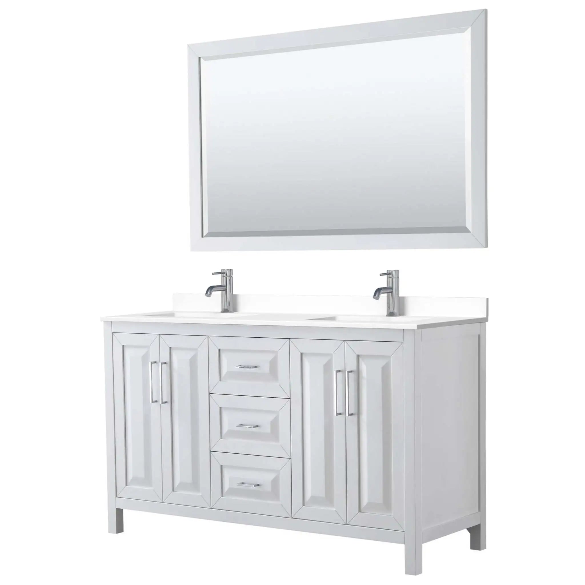 60" Daria Double Bathroom Vanity in White with Polished Chrome Trim & 58" Mirror by Wyndham