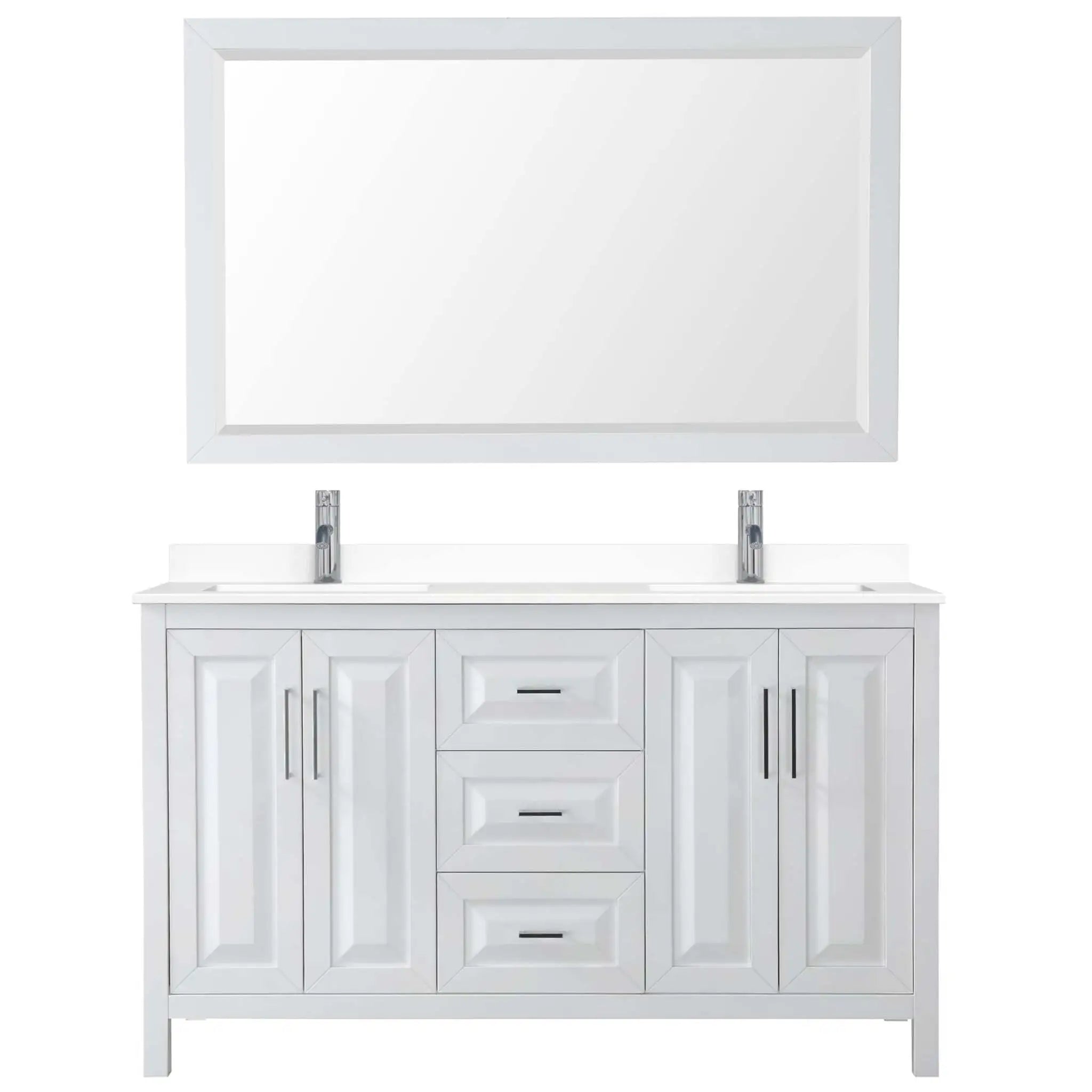 60" Daria Double Bathroom Vanity in White with Polished Chrome Trim & 58" Mirror by Wyndham