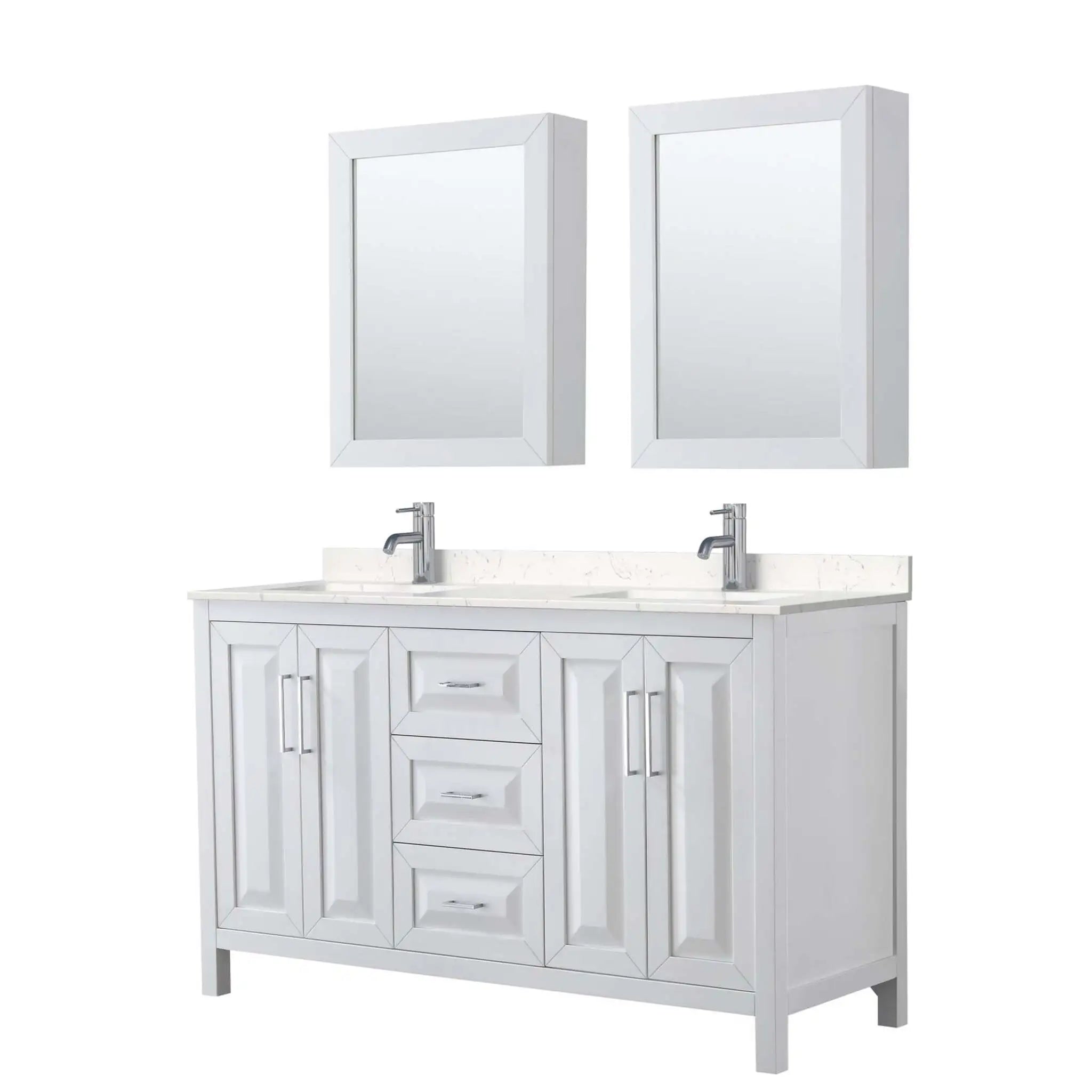 60" Daria Double Bathroom Vanity in White with Polished Chrome Trim & Medicine Cabinet by Wyndham
