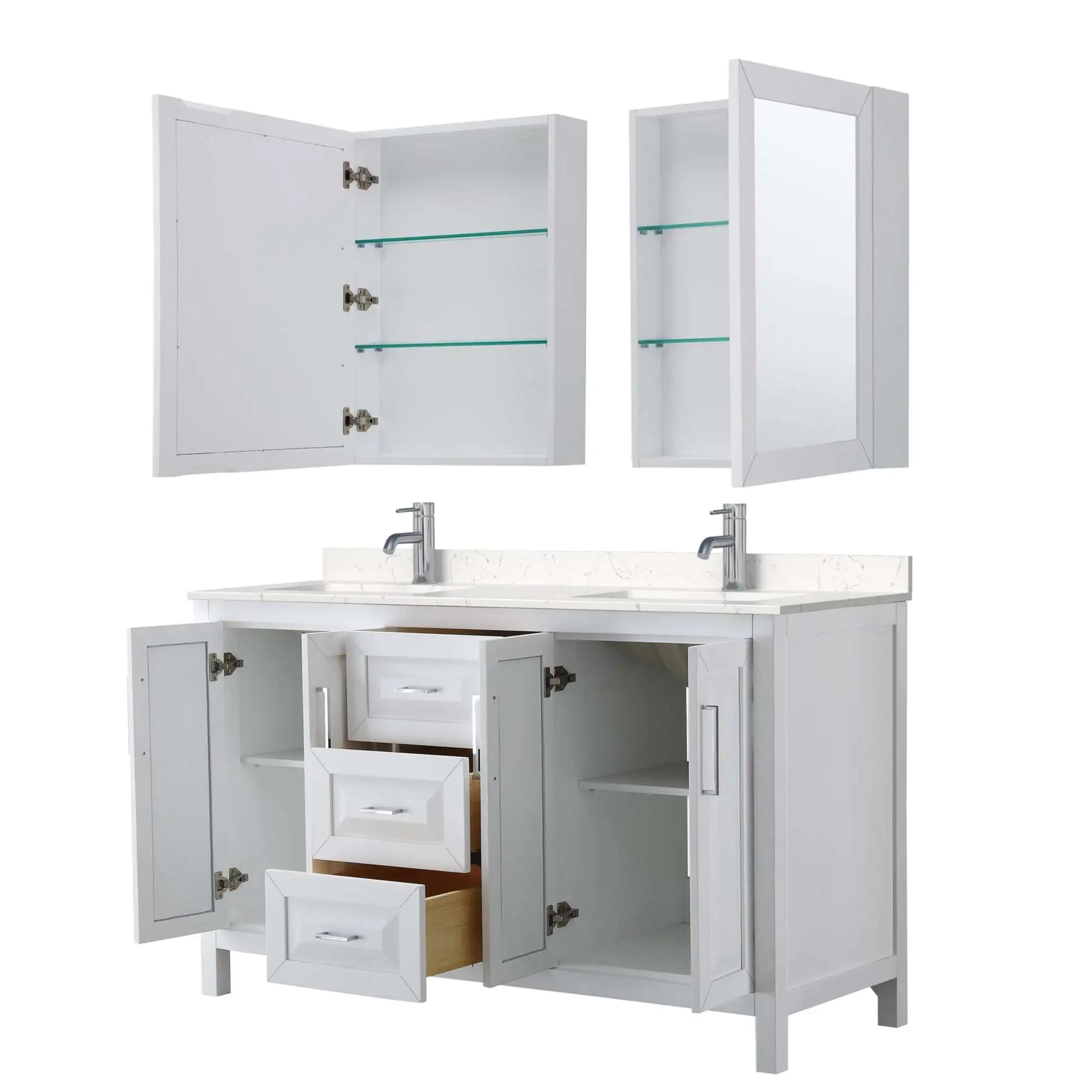 60" Daria Double Bathroom Vanity in White with Polished Chrome Trim & Medicine Cabinet by Wyndham