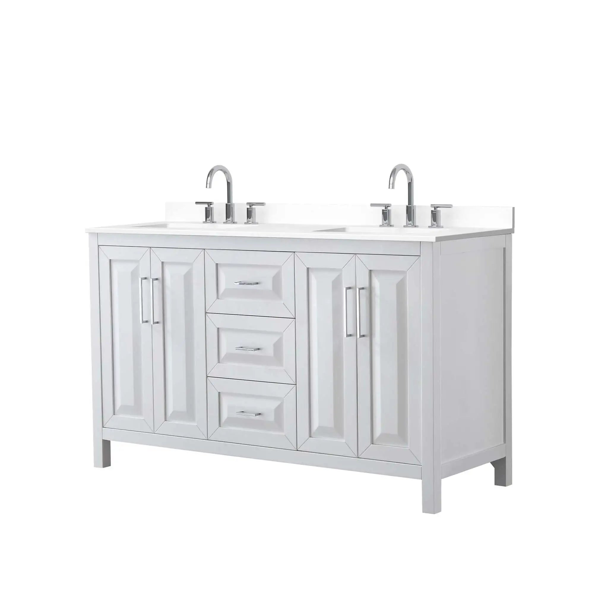60" Daria Double Bathroom Vanity in White with Polished Chrome Trim by Wyndham
