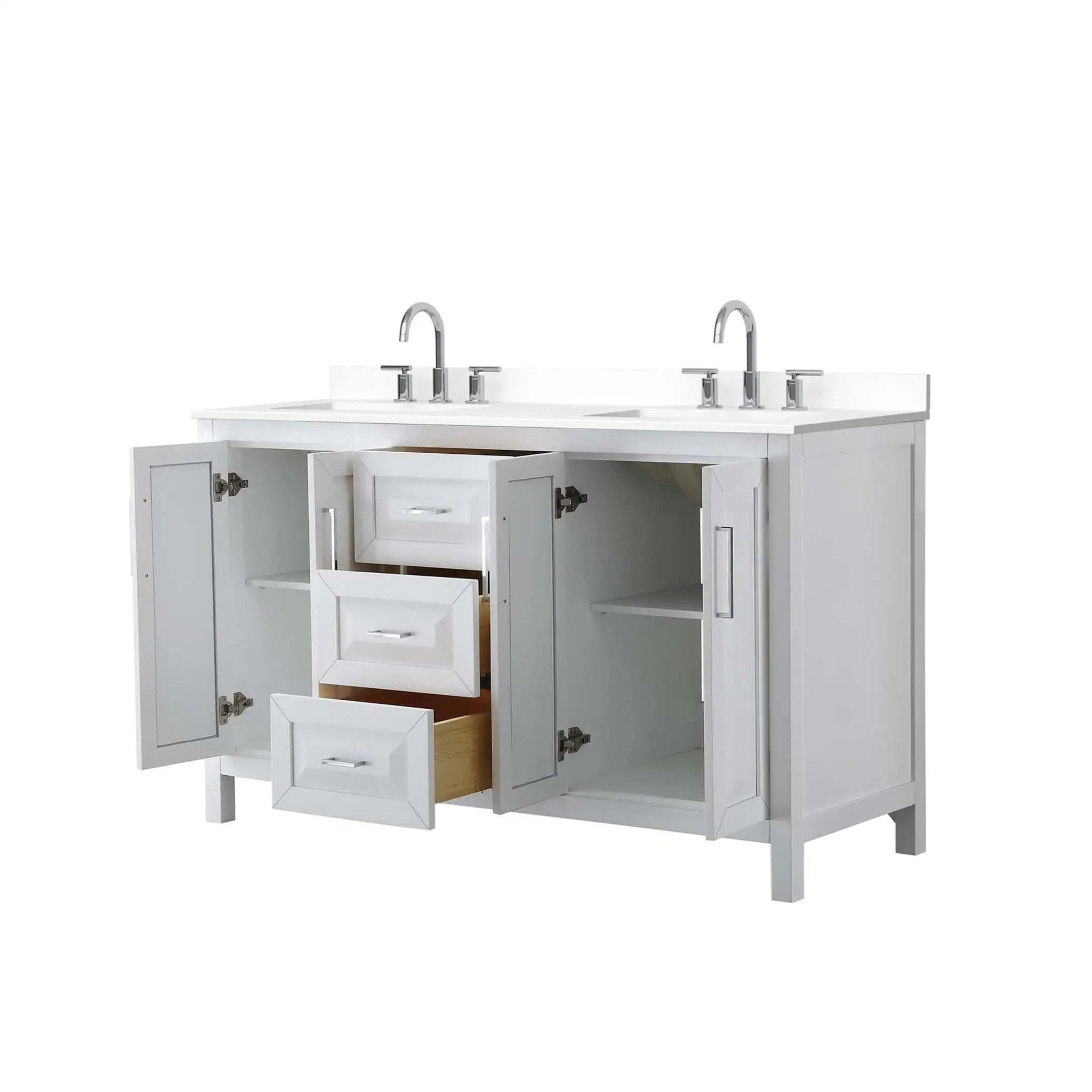 60" Daria Double Bathroom Vanity in White with Polished Chrome Trim by Wyndham