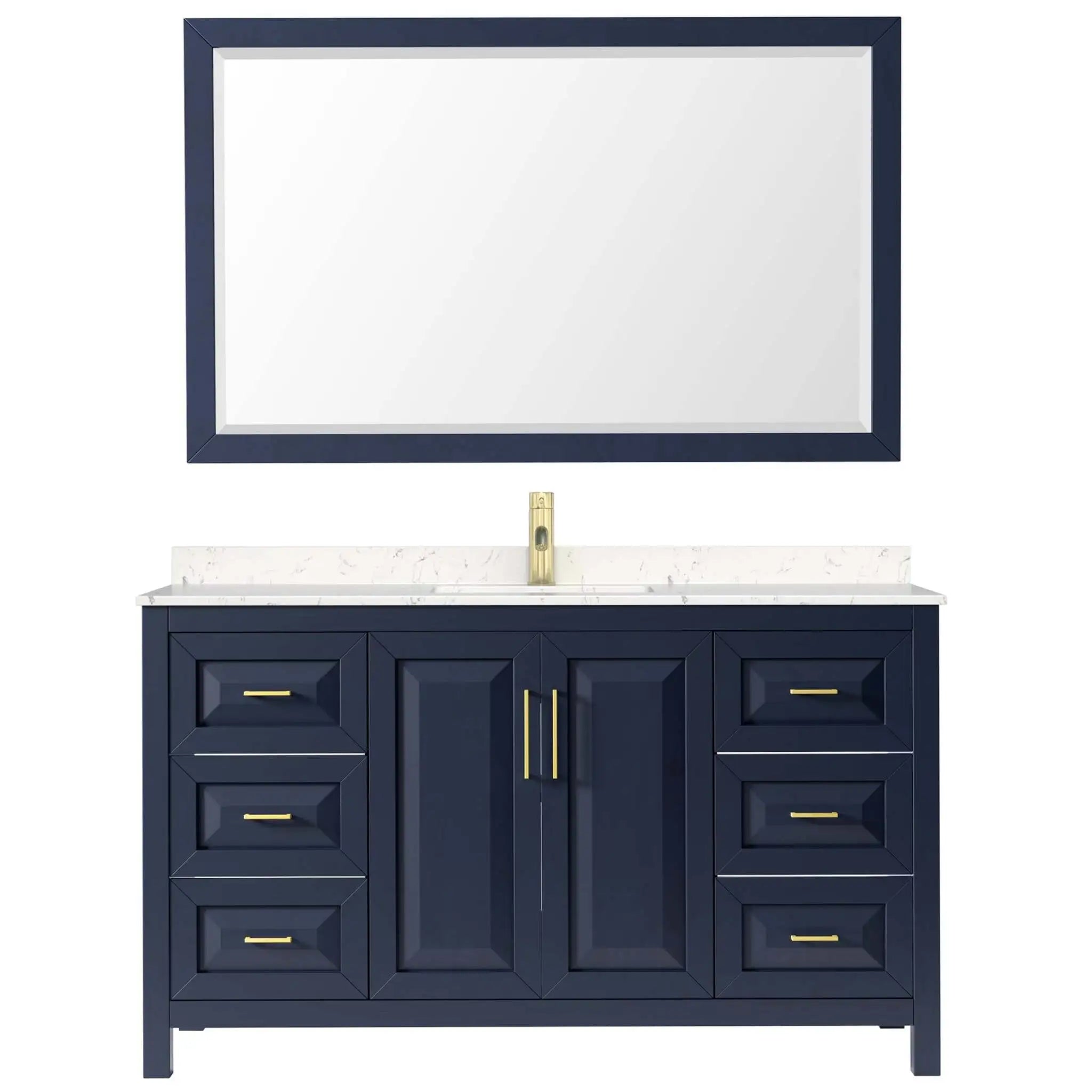 60" Daria Single Bathroom Vanity in Dark Blue with Brushed Gold Trim & 58" Mirror by Wyndham