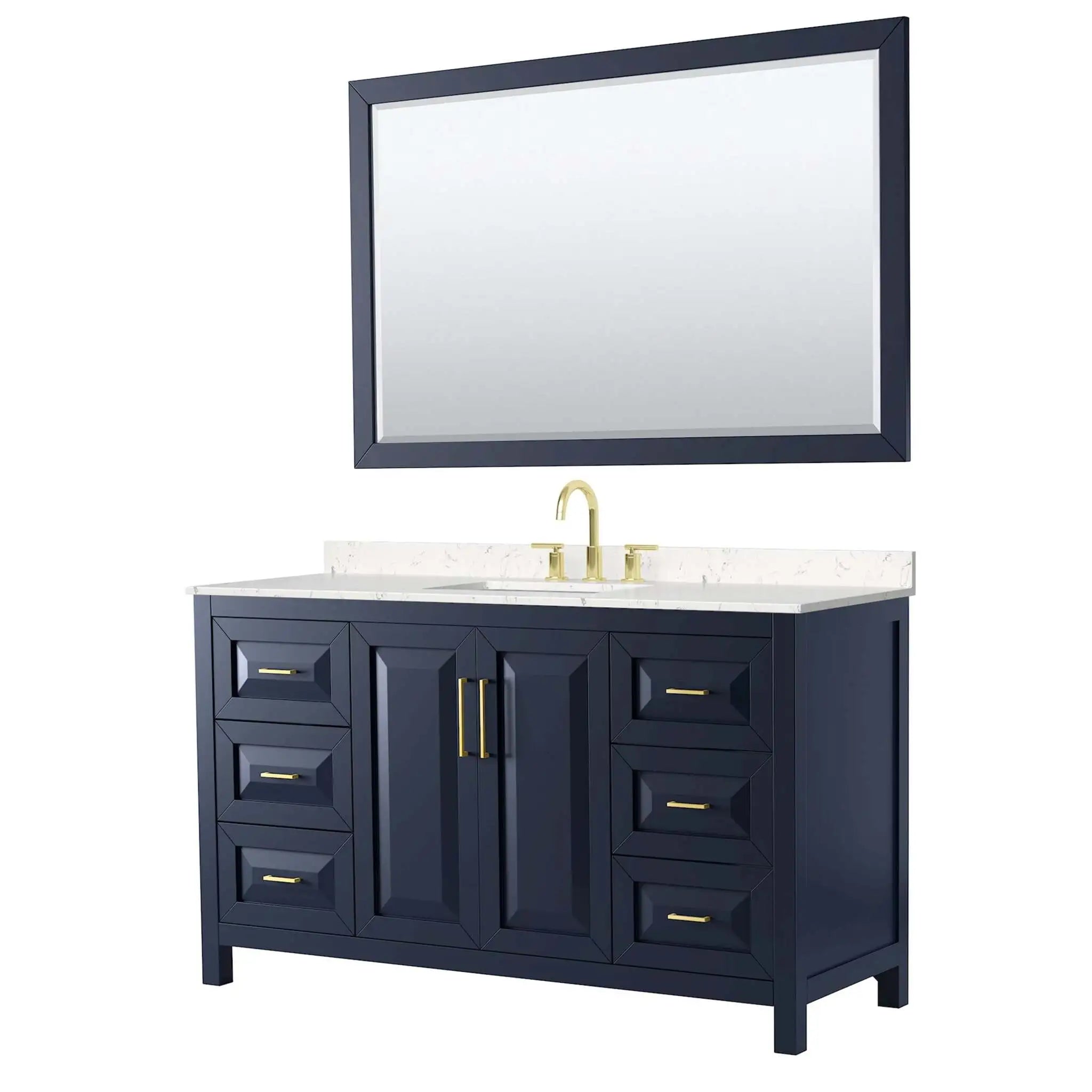 60" Daria Single Bathroom Vanity in Dark Blue with Brushed Gold Trim & 58" Mirror by Wyndham