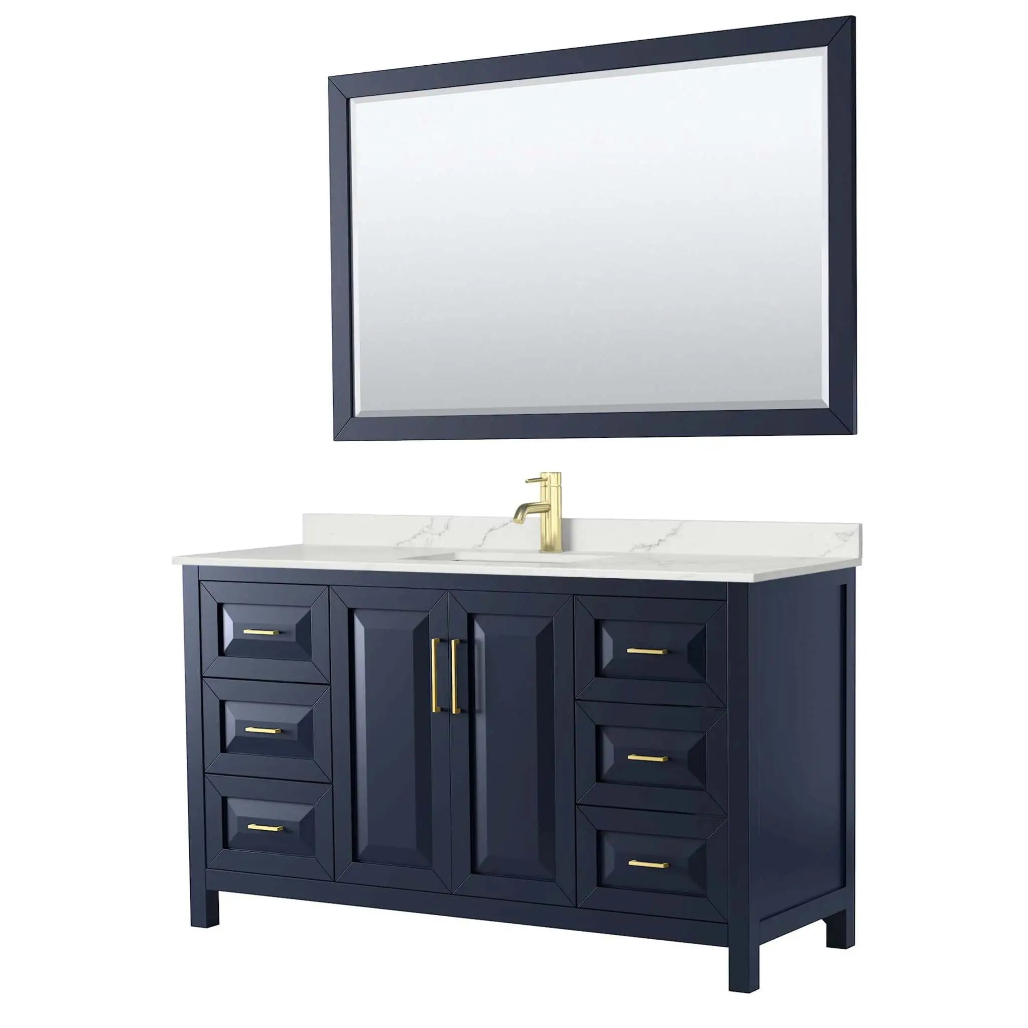 60" Daria Single Bathroom Vanity in Dark Blue with Brushed Gold Trim & 58" Mirror by Wyndham