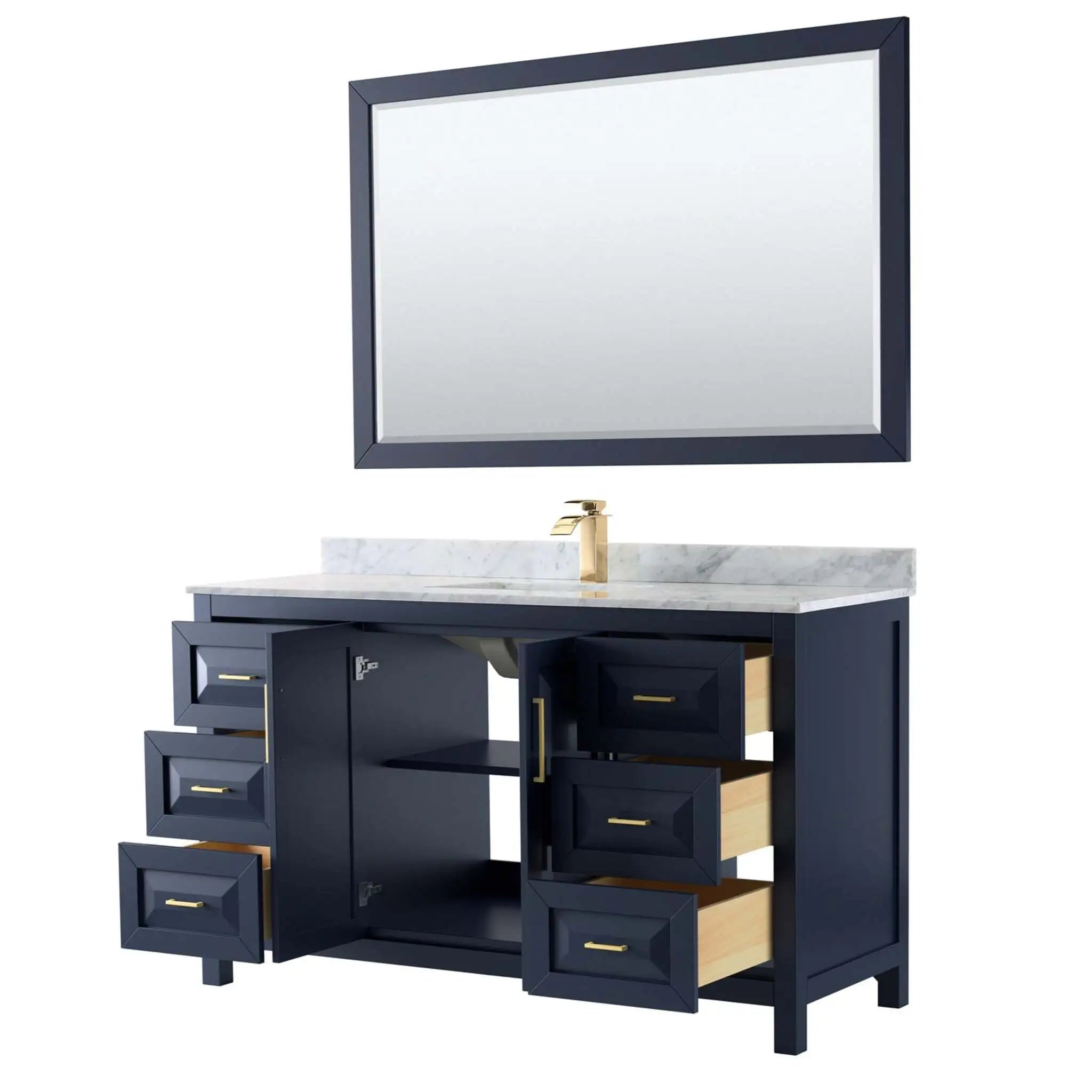 60" Daria Single Bathroom Vanity in Dark Blue with Brushed Gold Trim & 58" Mirror by Wyndham