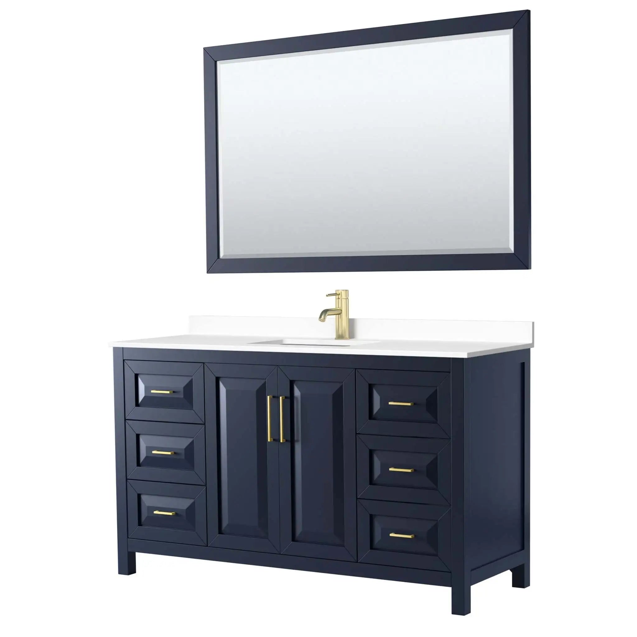 60" Daria Single Bathroom Vanity in Dark Blue with Brushed Gold Trim & 58" Mirror by Wyndham