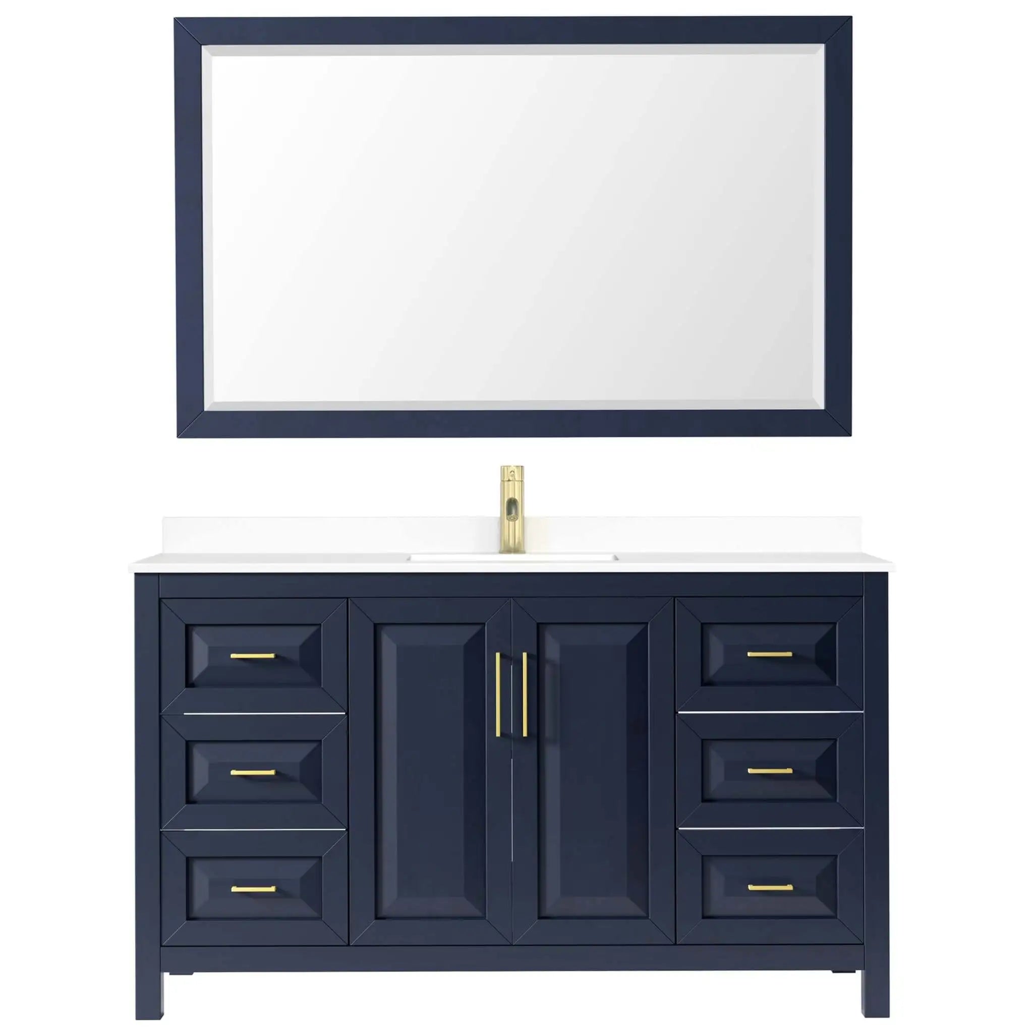 60" Daria Single Bathroom Vanity in Dark Blue with Brushed Gold Trim & 58" Mirror by Wyndham
