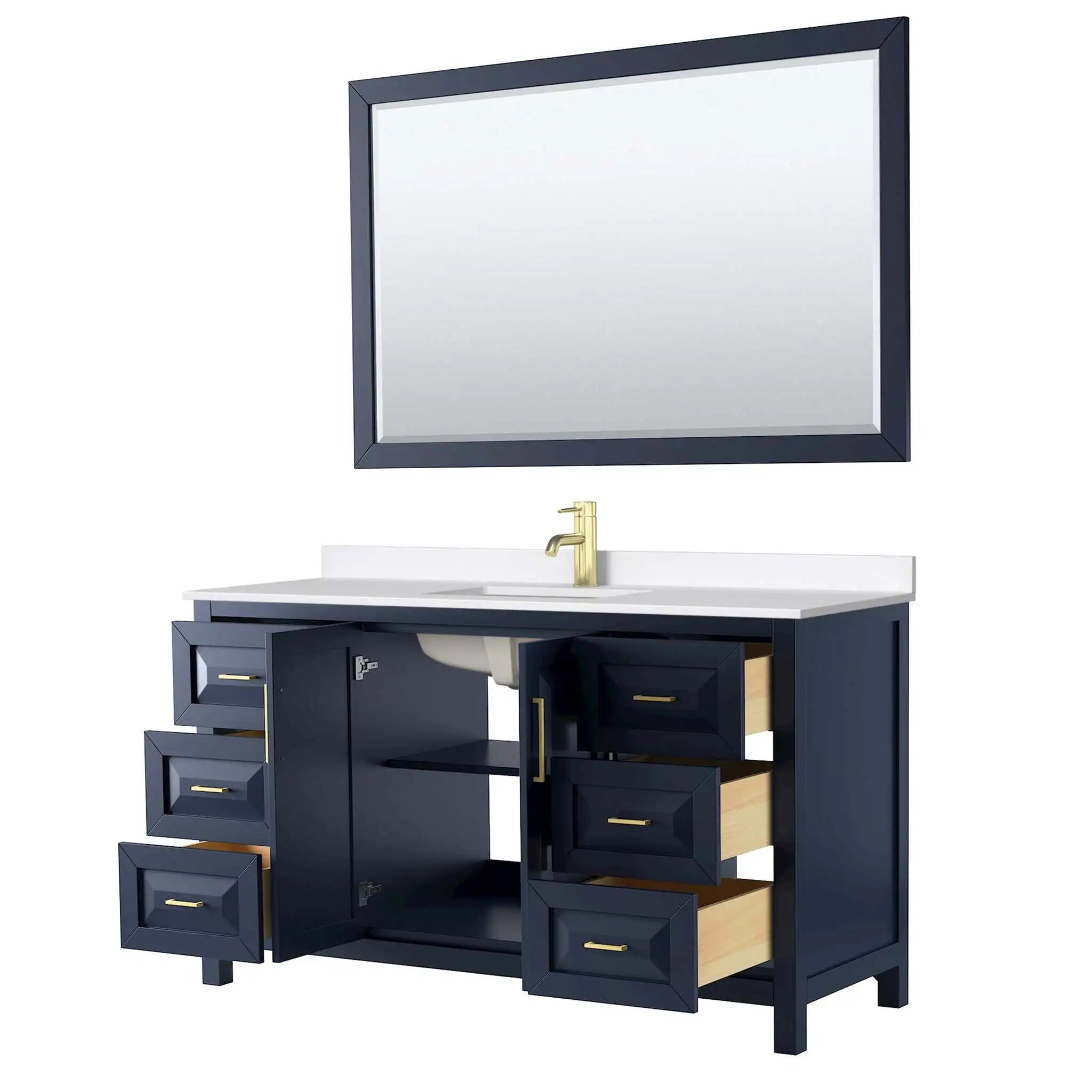 60" Daria Single Bathroom Vanity in Dark Blue with Brushed Gold Trim & 58" Mirror by Wyndham