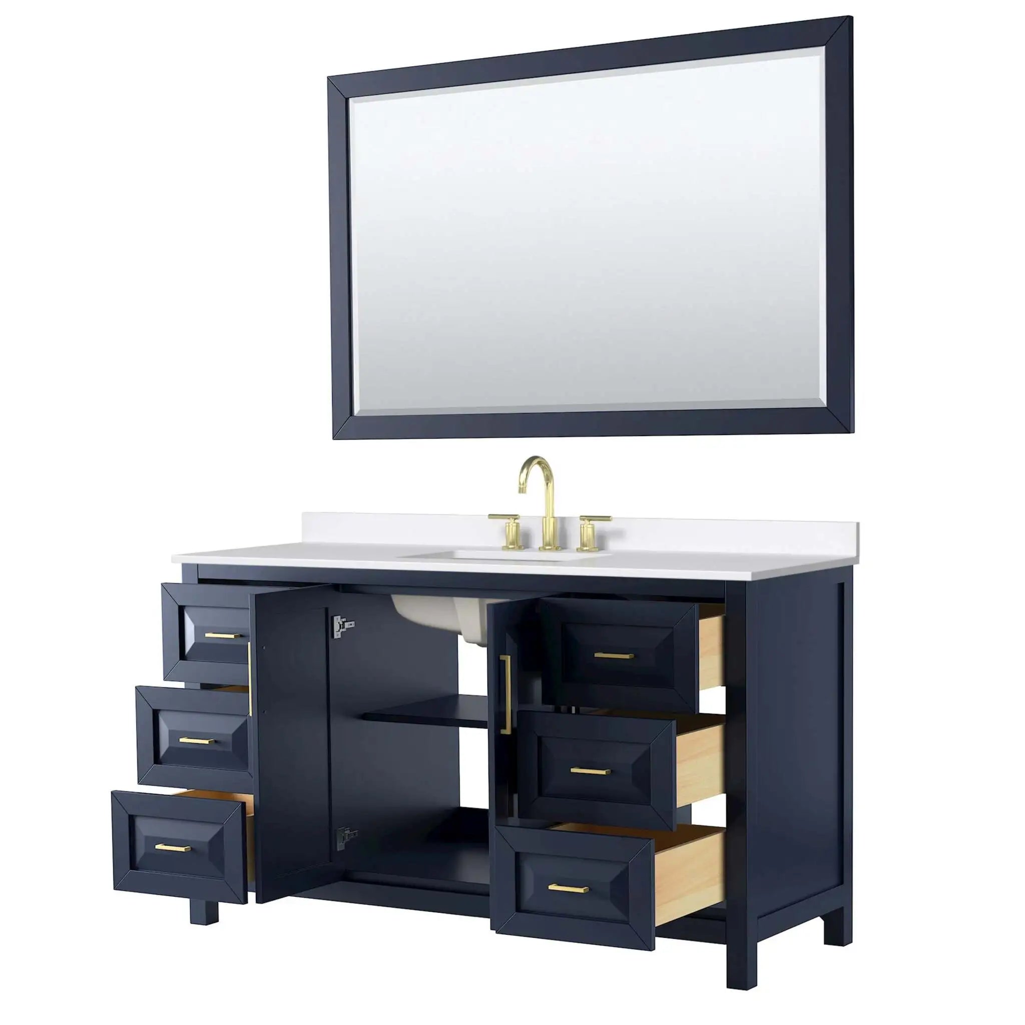 60" Daria Single Bathroom Vanity in Dark Blue with Brushed Gold Trim & 58" Mirror by Wyndham
