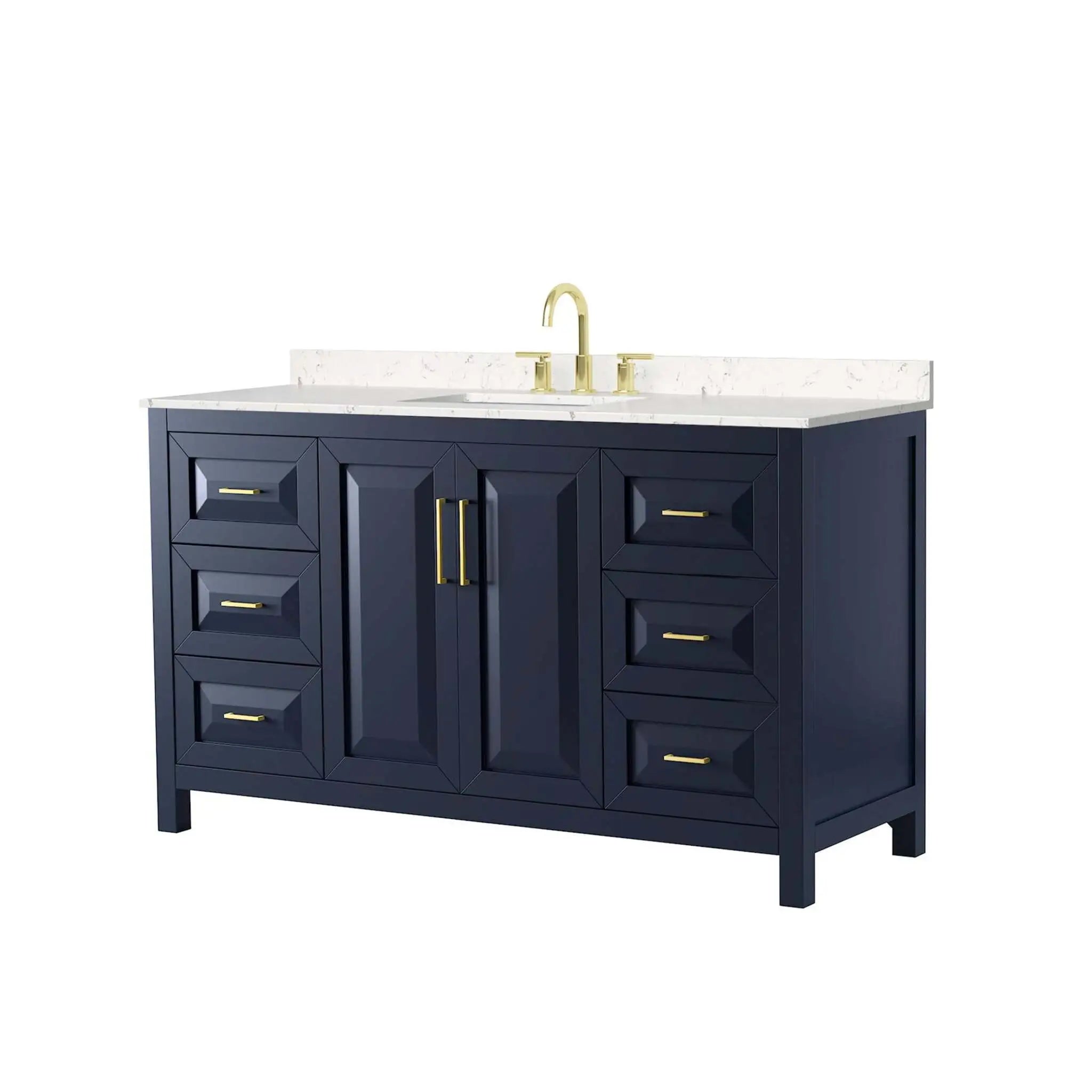 60" Daria Single Bathroom Vanity in Dark Blue with Brushed Gold Trim by Wyndham