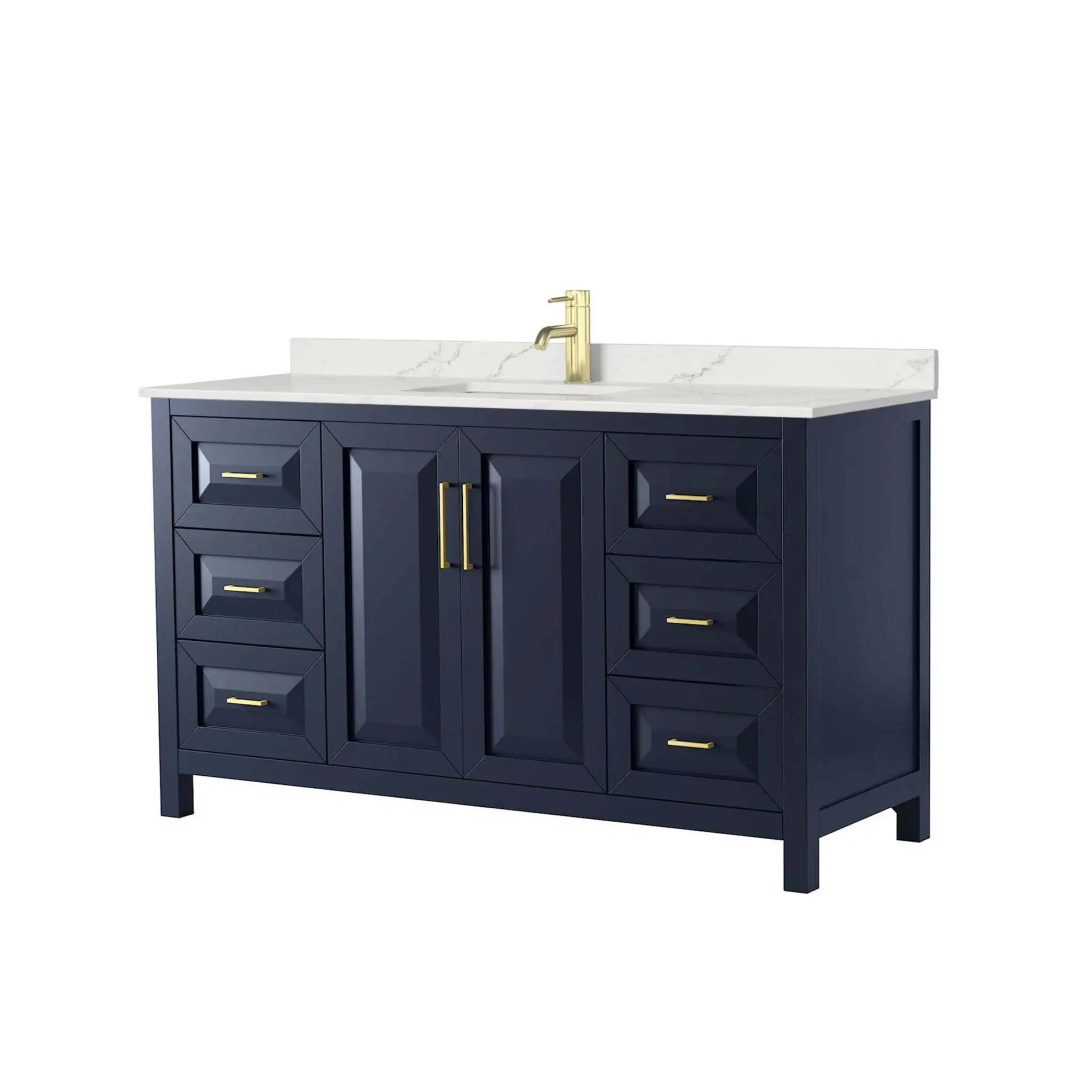 60" Daria Single Bathroom Vanity in Dark Blue with Brushed Gold Trim by Wyndham