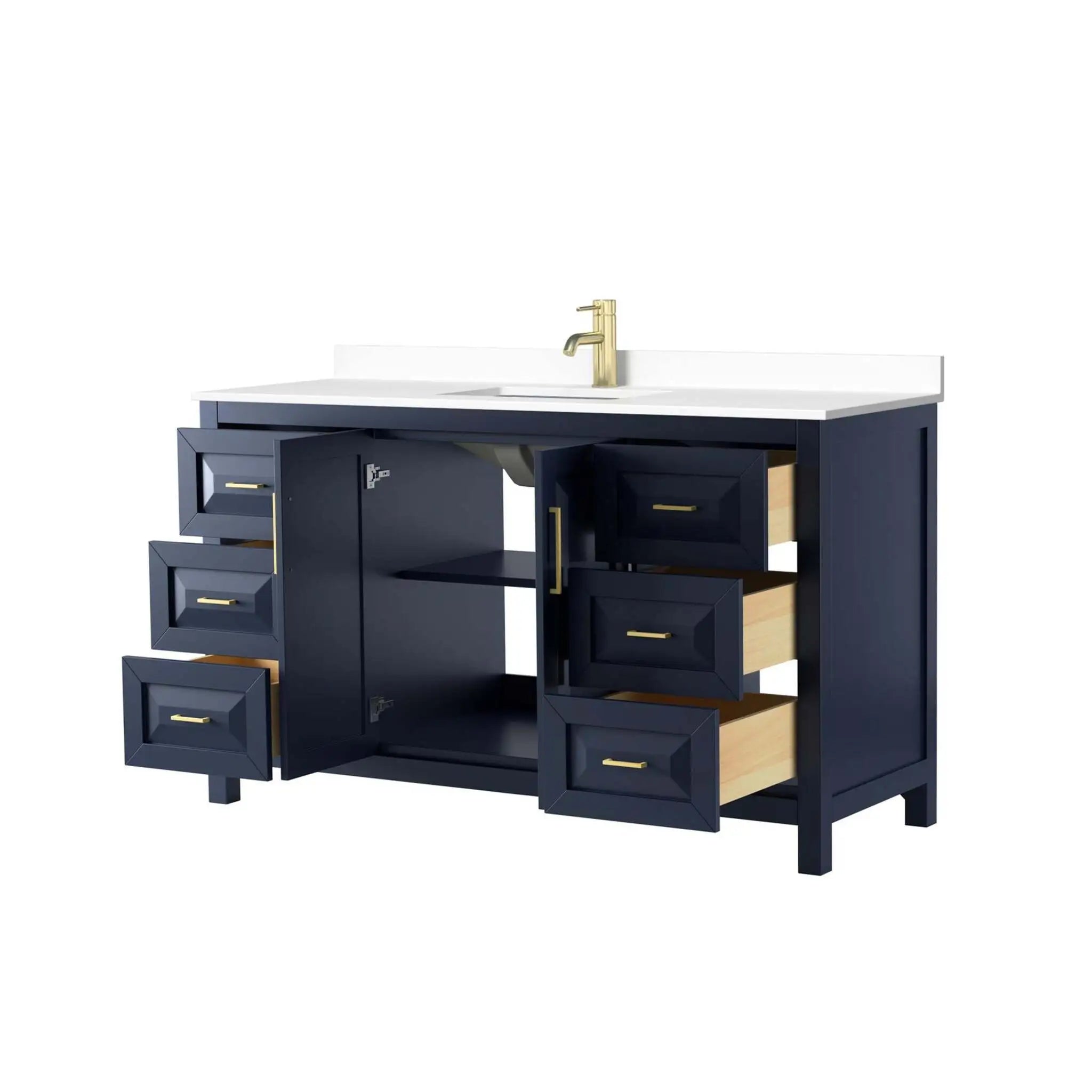60" Daria Single Bathroom Vanity in Dark Blue with Brushed Gold Trim by Wyndham