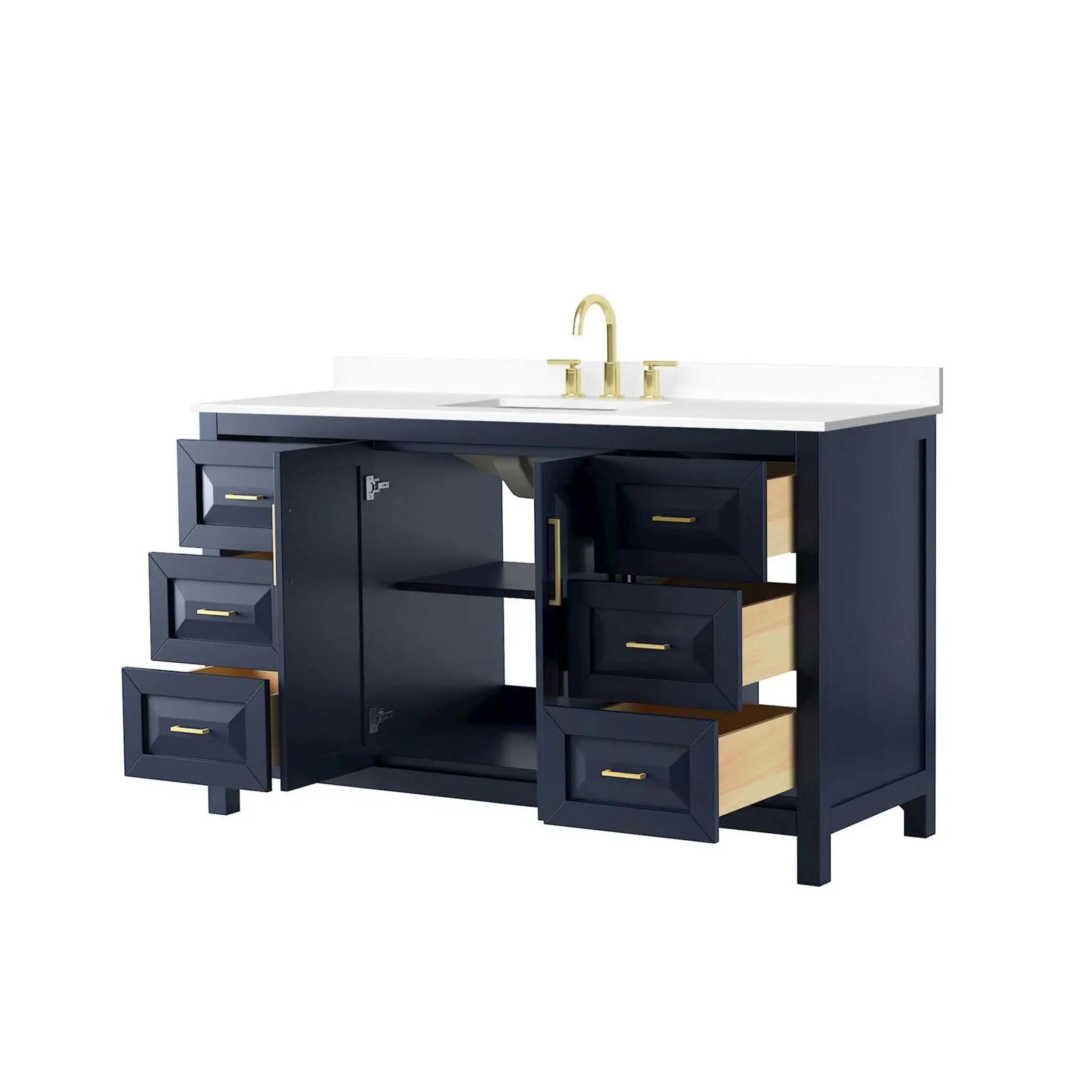 60" Daria Single Bathroom Vanity in Dark Blue with Brushed Gold Trim by Wyndham