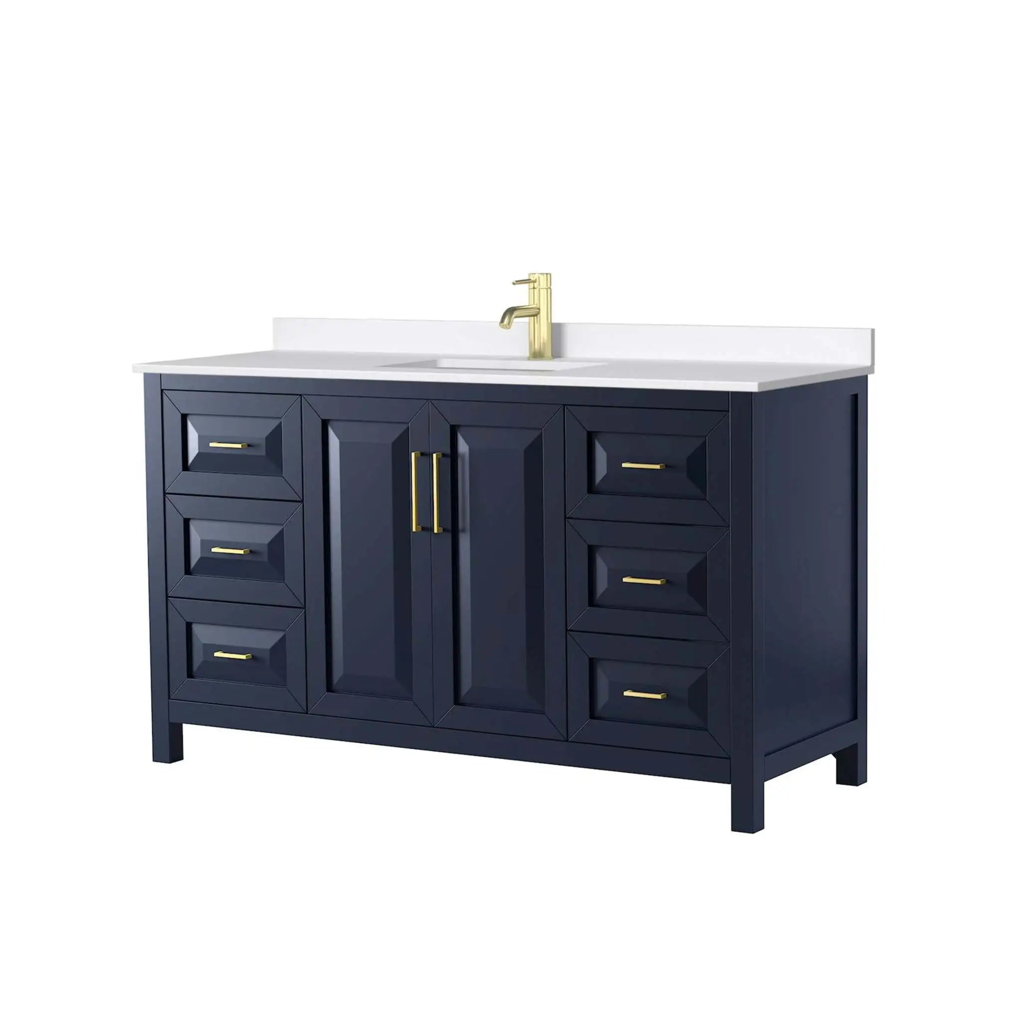 60" Daria Single Bathroom Vanity in Dark Blue with Brushed Gold Trim by Wyndham