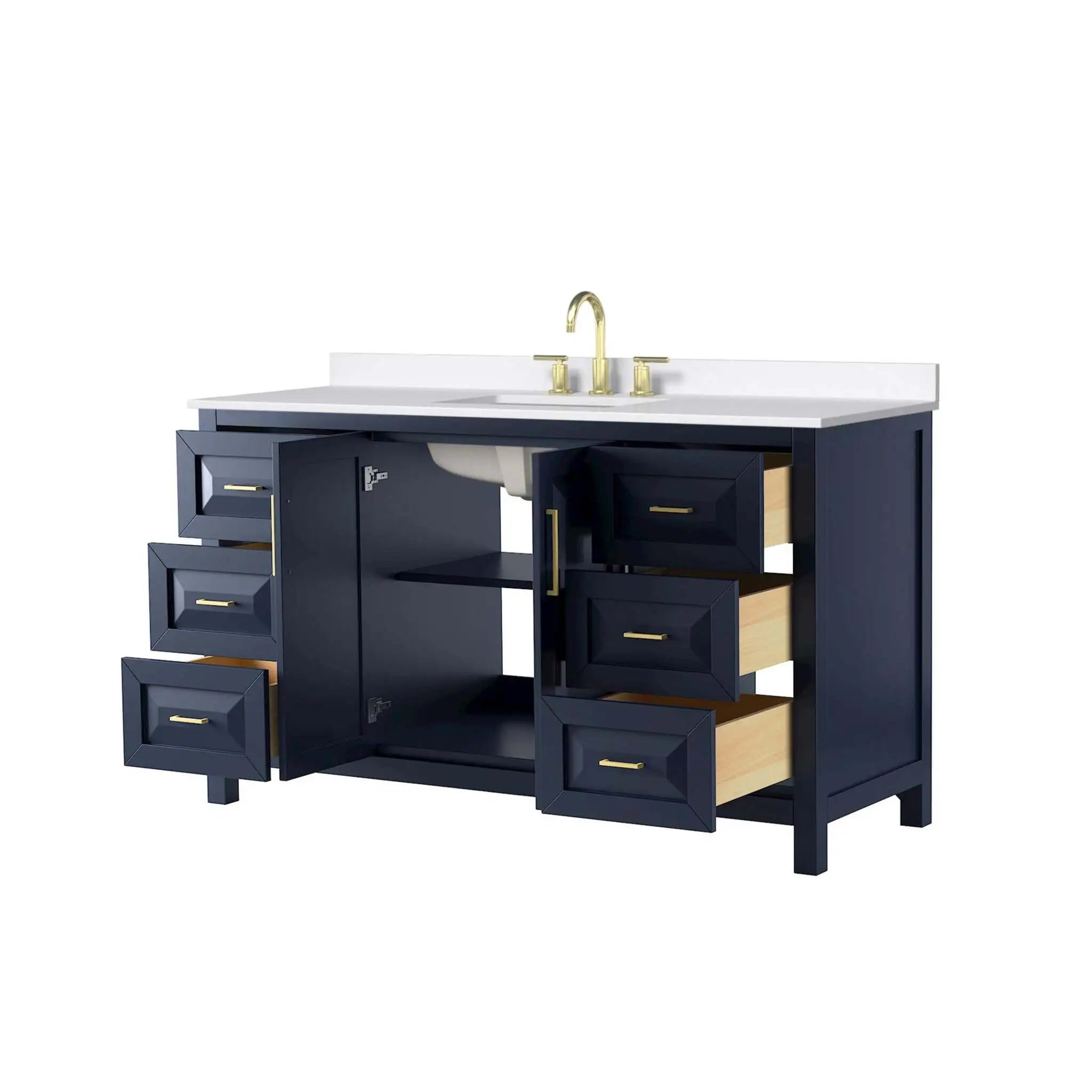 60" Daria Single Bathroom Vanity in Dark Blue with Brushed Gold Trim by Wyndham