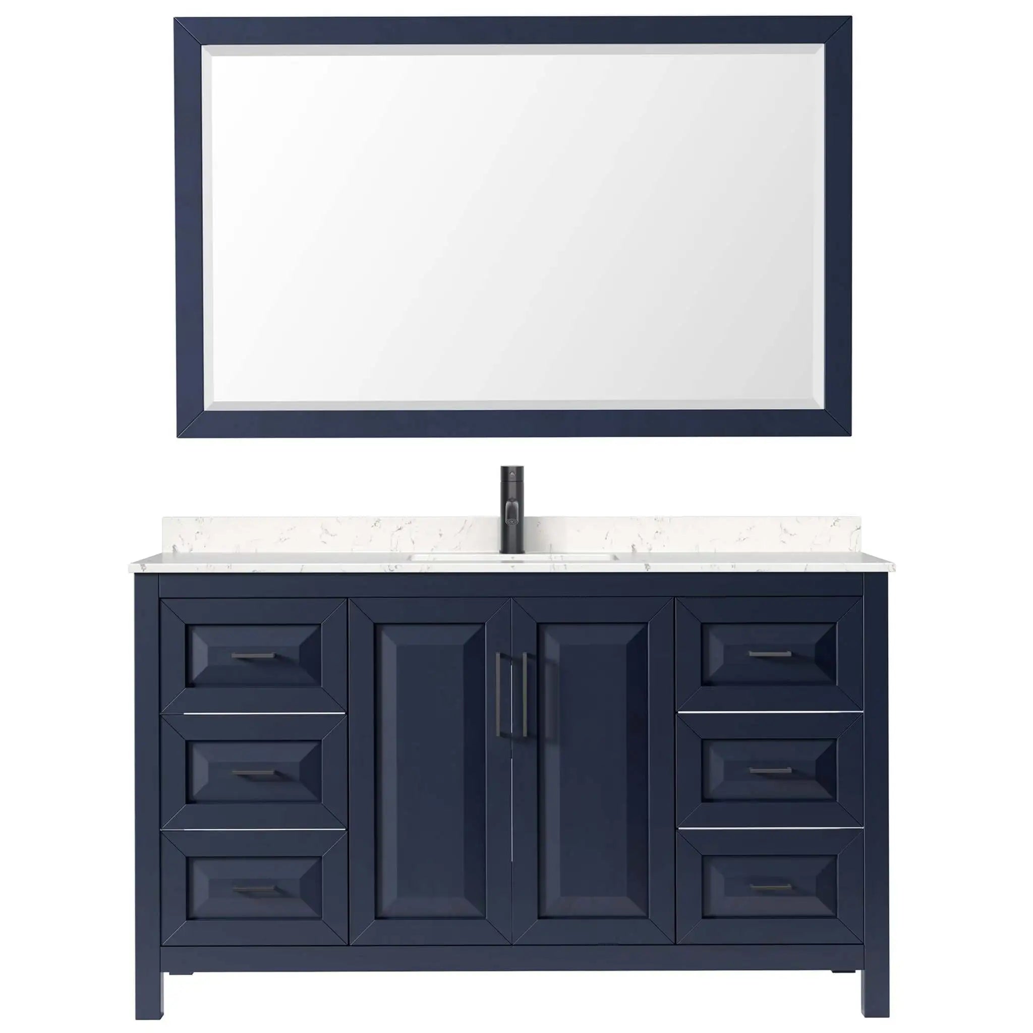 60" Daria Single Bathroom Vanity in Dark Blue with Matte Black Trim & 58" Mirror by Wyndham