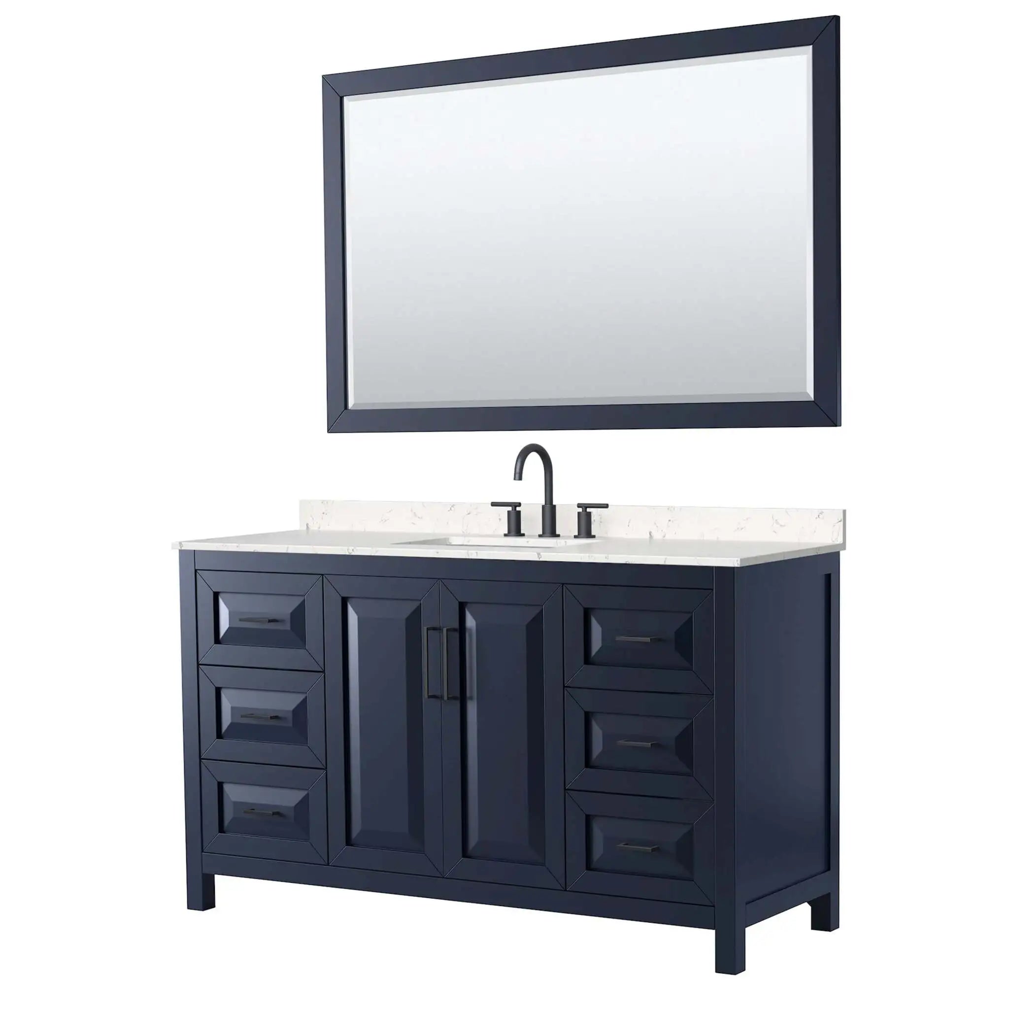 60" Daria Single Bathroom Vanity in Dark Blue with Matte Black Trim & 58" Mirror by Wyndham