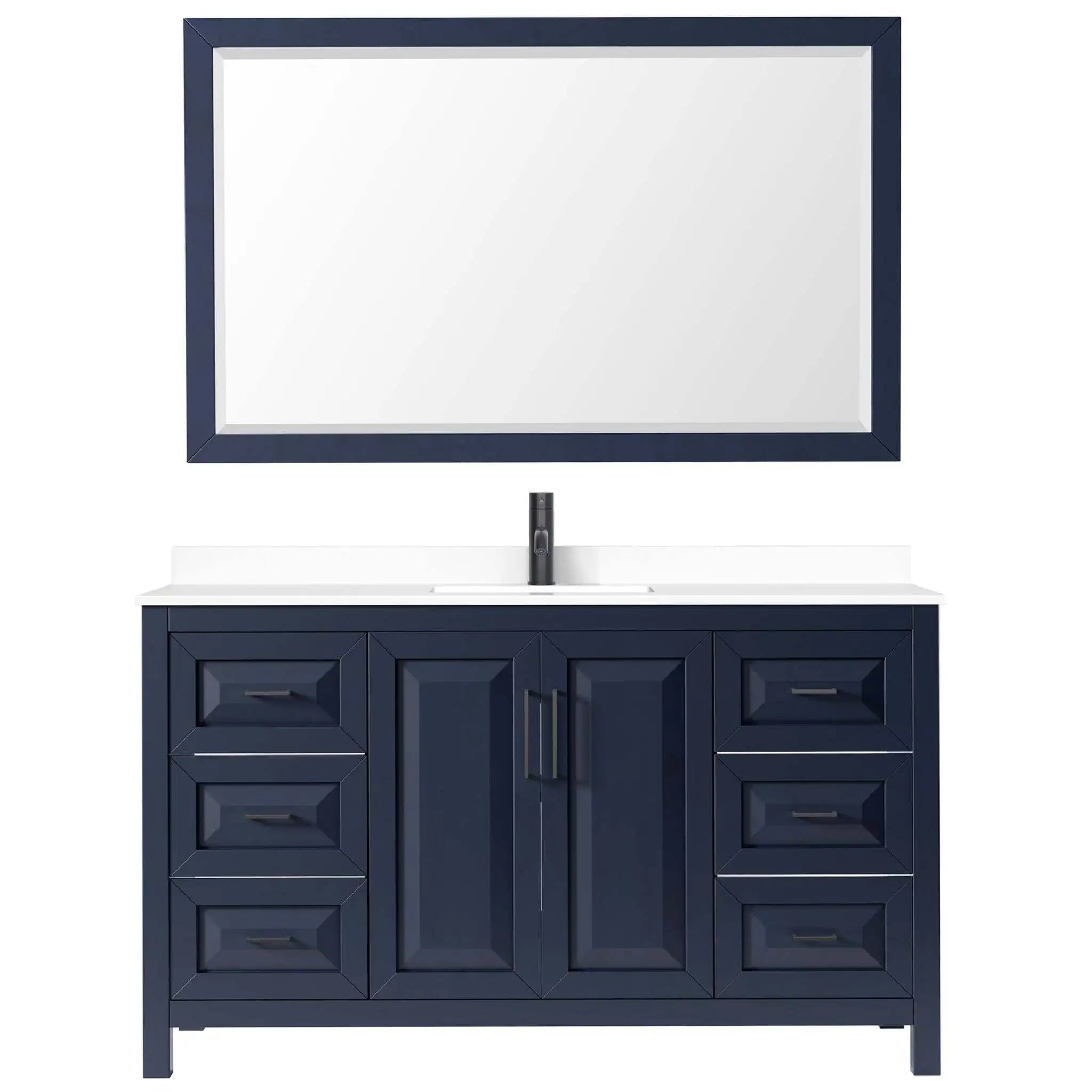60" Daria Single Bathroom Vanity in Dark Blue with Matte Black Trim & 58" Mirror by Wyndham