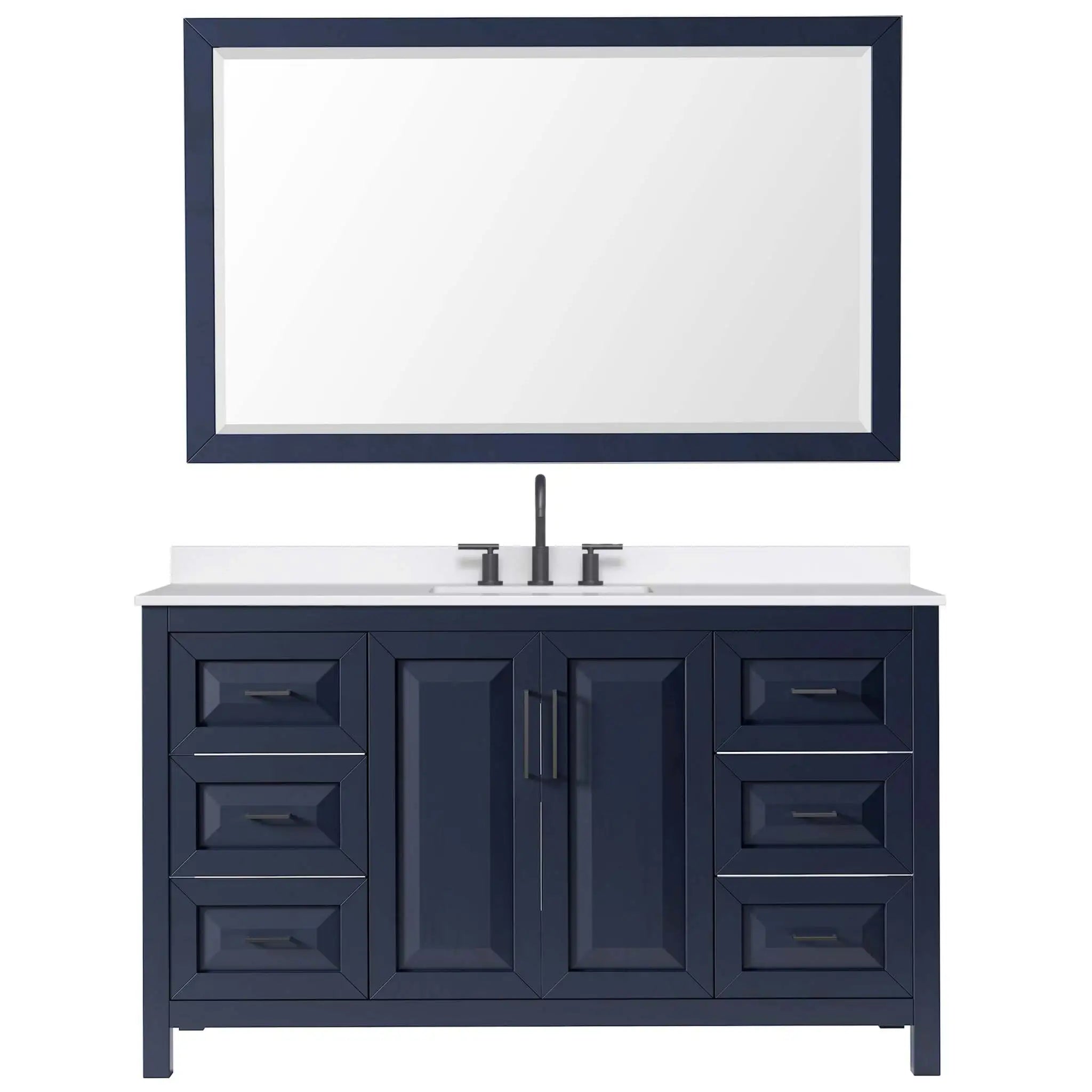 60" Daria Single Bathroom Vanity in Dark Blue with Matte Black Trim & 58" Mirror by Wyndham