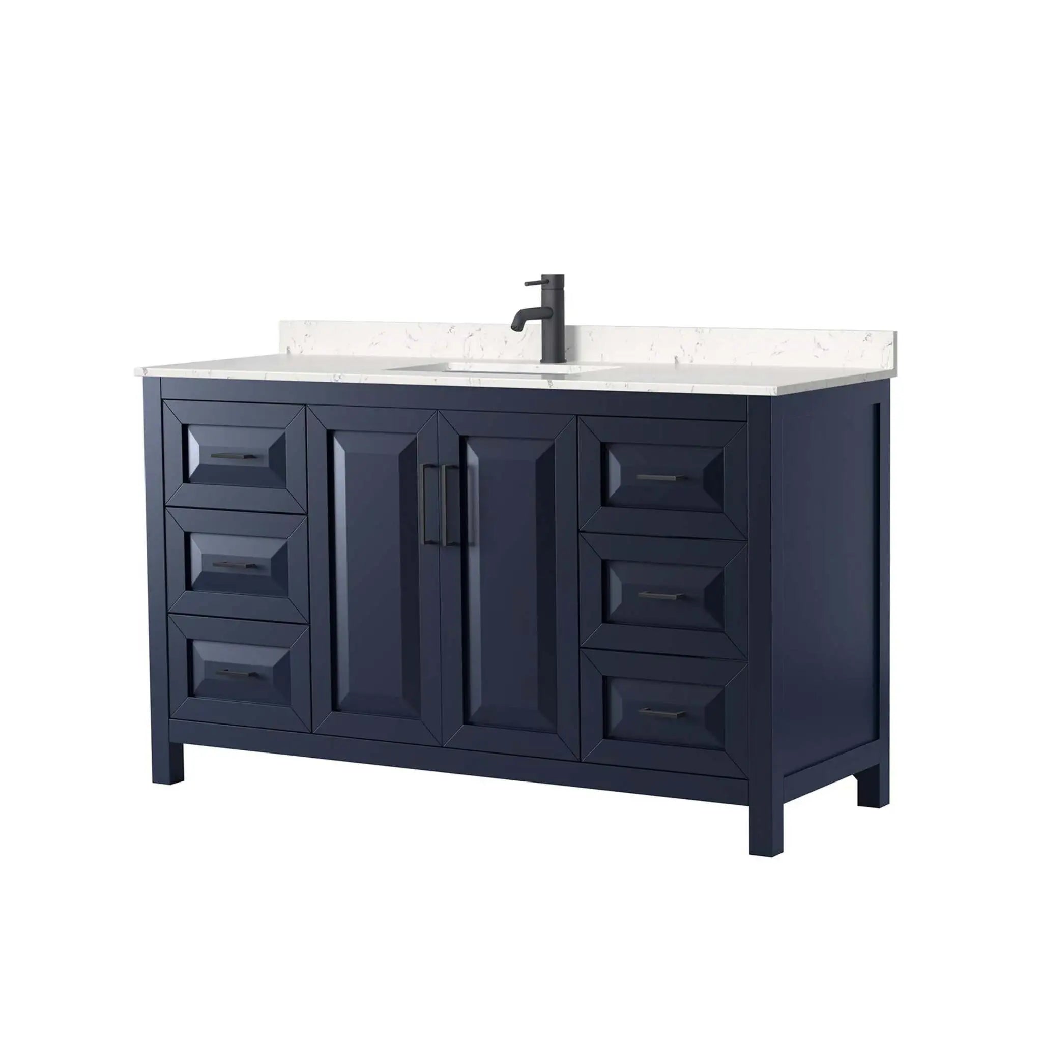 60" Daria Single Bathroom Vanity in Dark Blue with Matte Black Trim by Wyndham