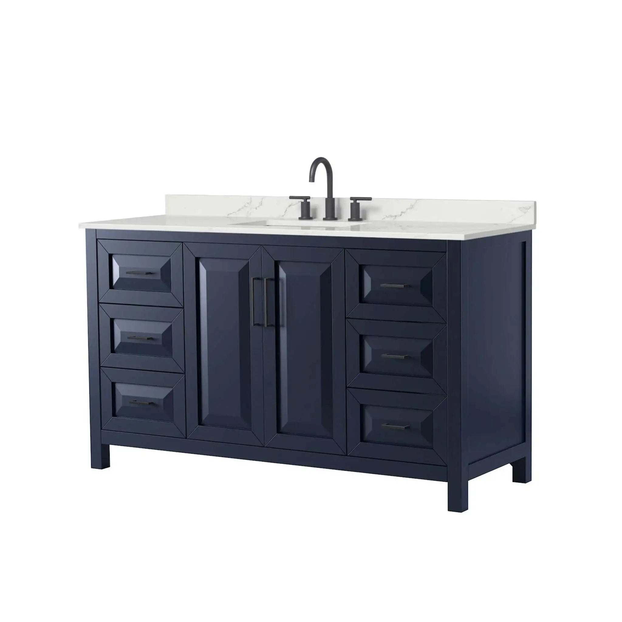 60" Daria Single Bathroom Vanity in Dark Blue with Matte Black Trim by Wyndham