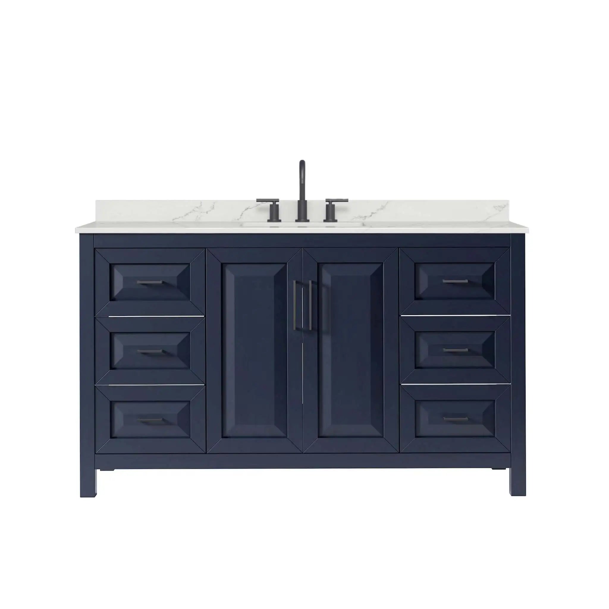 60" Daria Single Bathroom Vanity in Dark Blue with Matte Black Trim by Wyndham