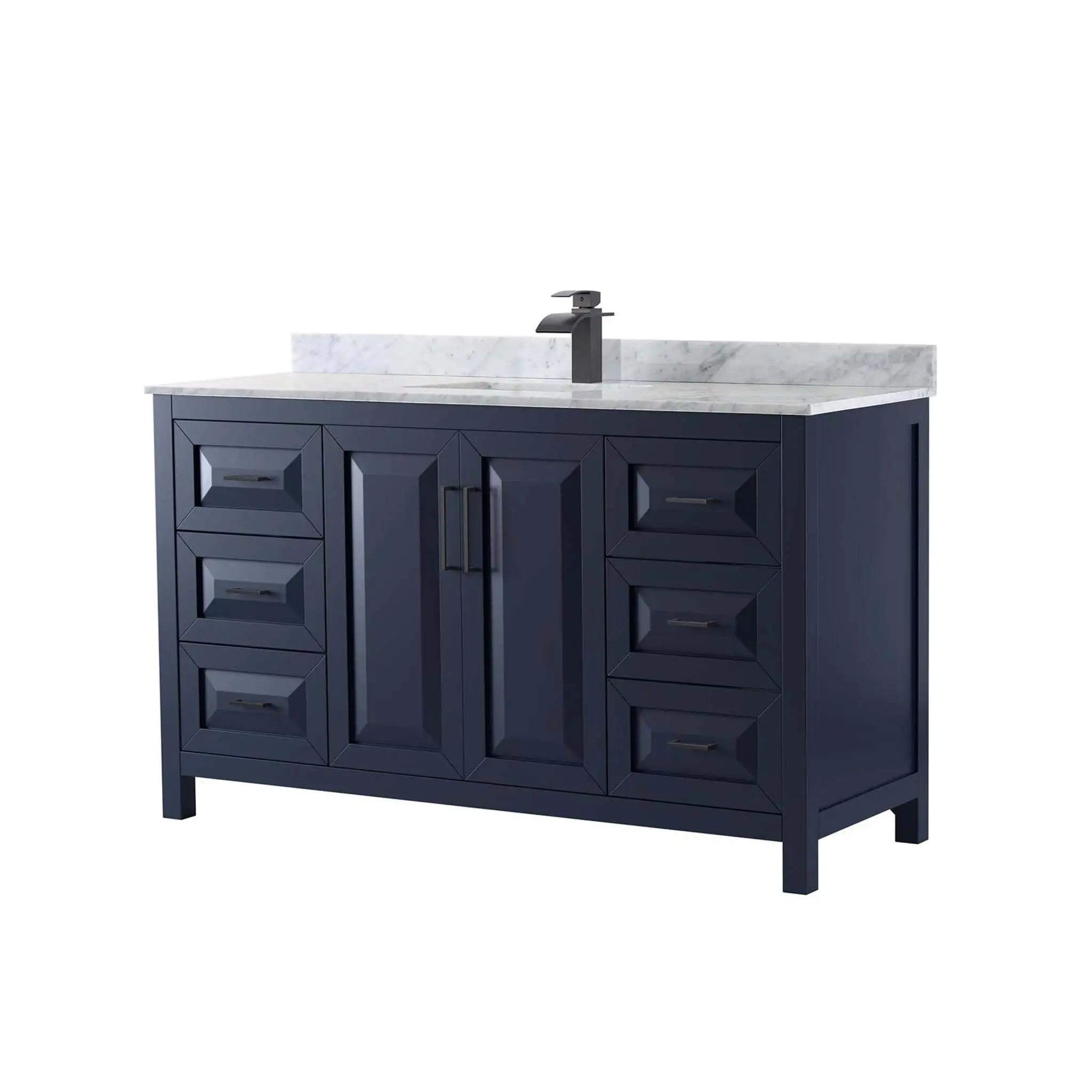 60" Daria Single Bathroom Vanity in Dark Blue with Matte Black Trim by Wyndham