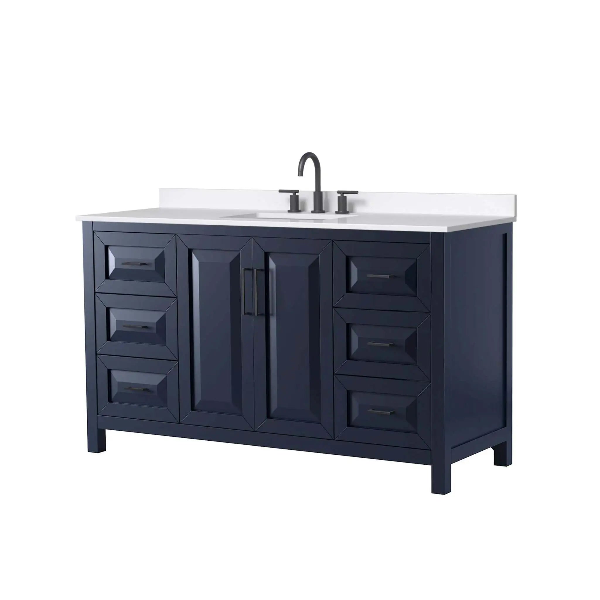 60" Daria Single Bathroom Vanity in Dark Blue with Matte Black Trim by Wyndham