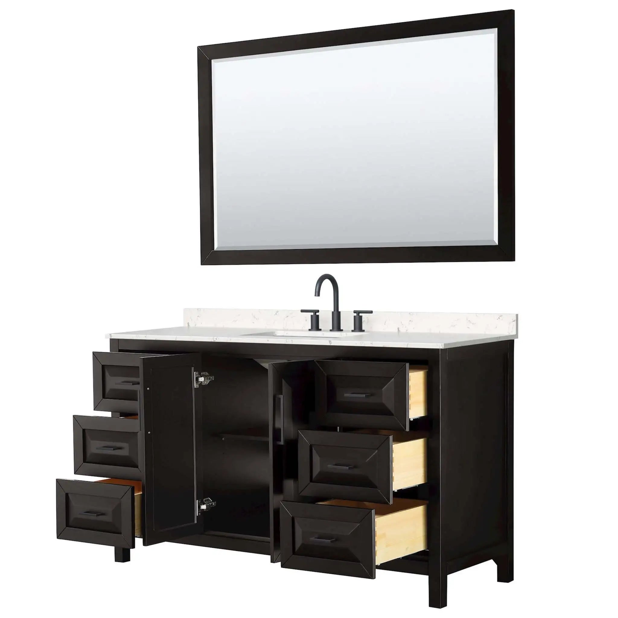60" Daria Single Bathroom Vanity in Dark Espresso with Matte Black Trim & 58" Mirror by Wyndham