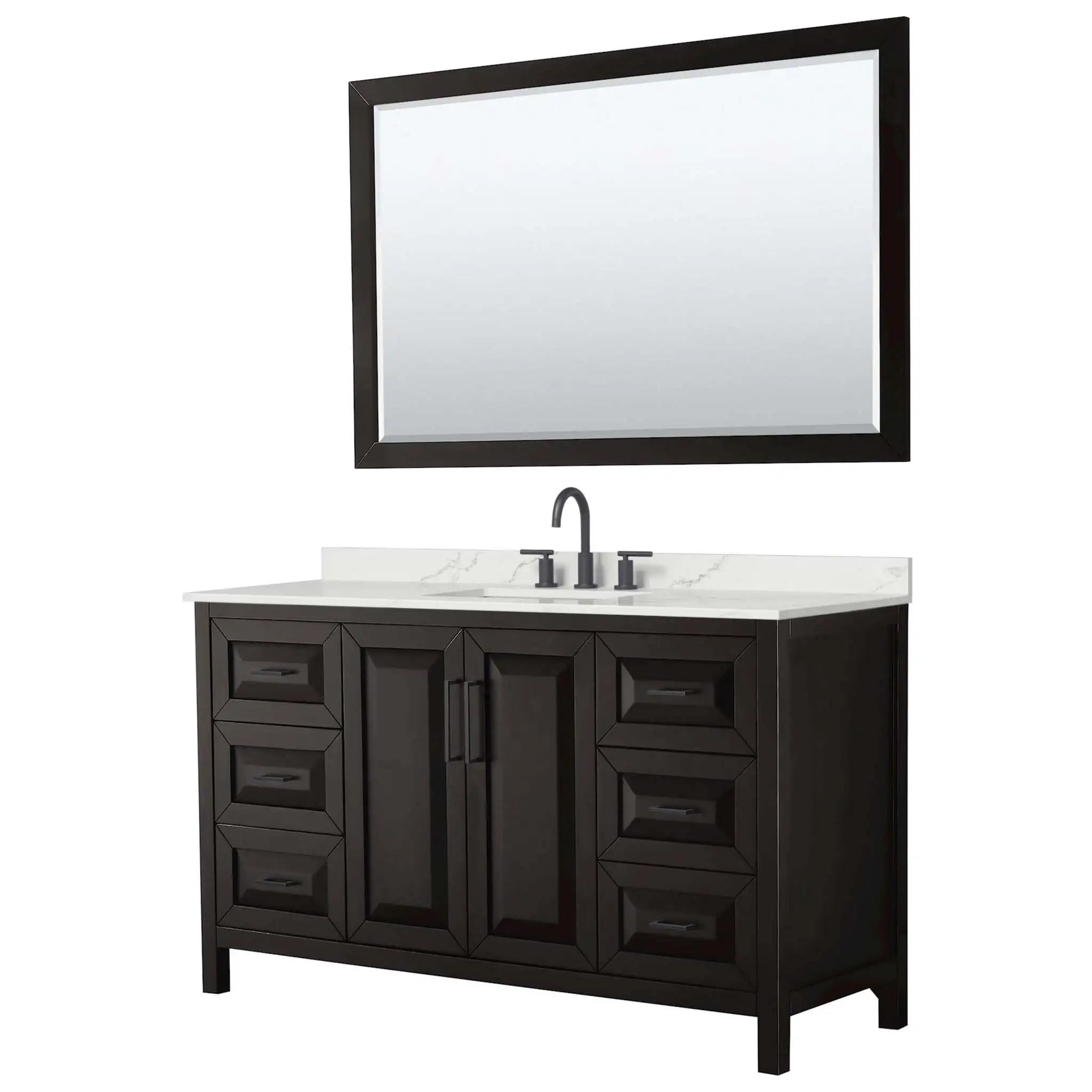 60" Daria Single Bathroom Vanity in Dark Espresso with Matte Black Trim & 58" Mirror by Wyndham