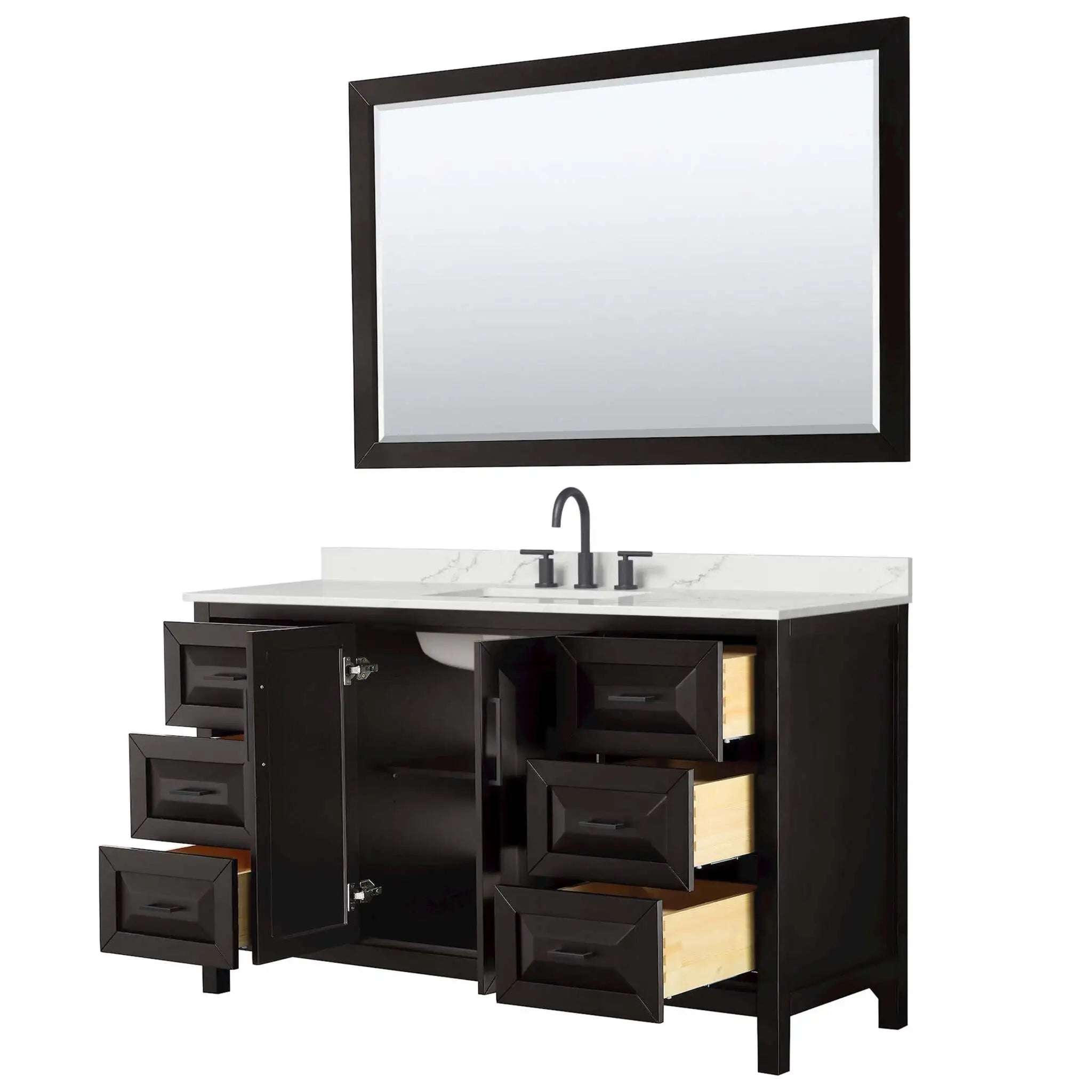 60" Daria Single Bathroom Vanity in Dark Espresso with Matte Black Trim & 58" Mirror by Wyndham