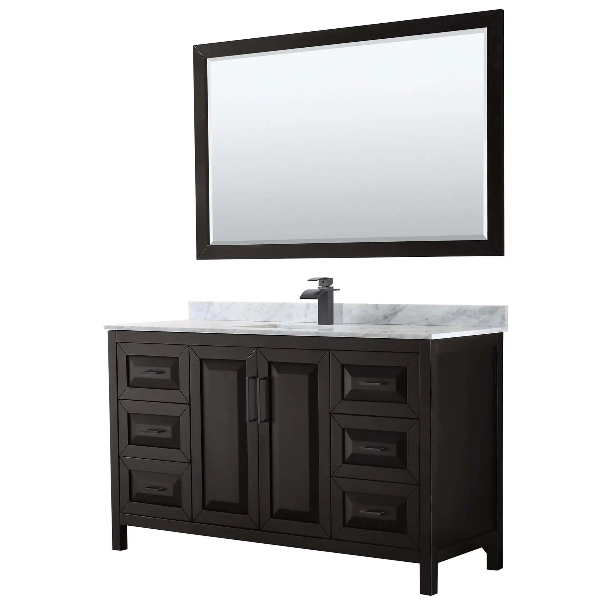 60" Daria Single Bathroom Vanity in Dark Espresso with Matte Black Trim & 58" Mirror by Wyndham
