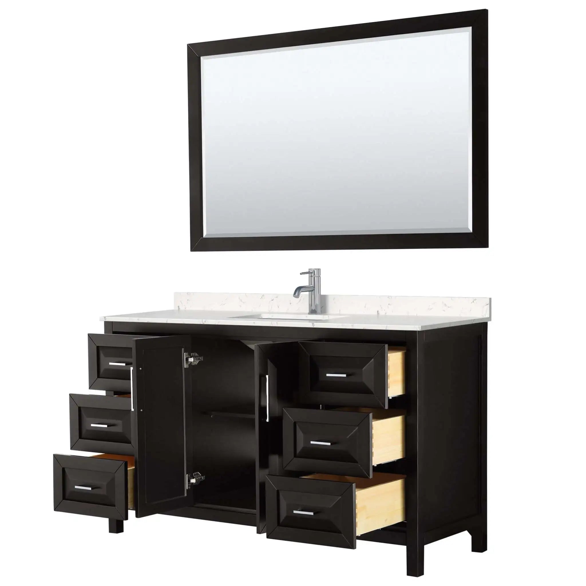 60" Daria Single Bathroom Vanity in Dark Espresso with Polished Chrome Trim & 58" Mirror by Wyndham