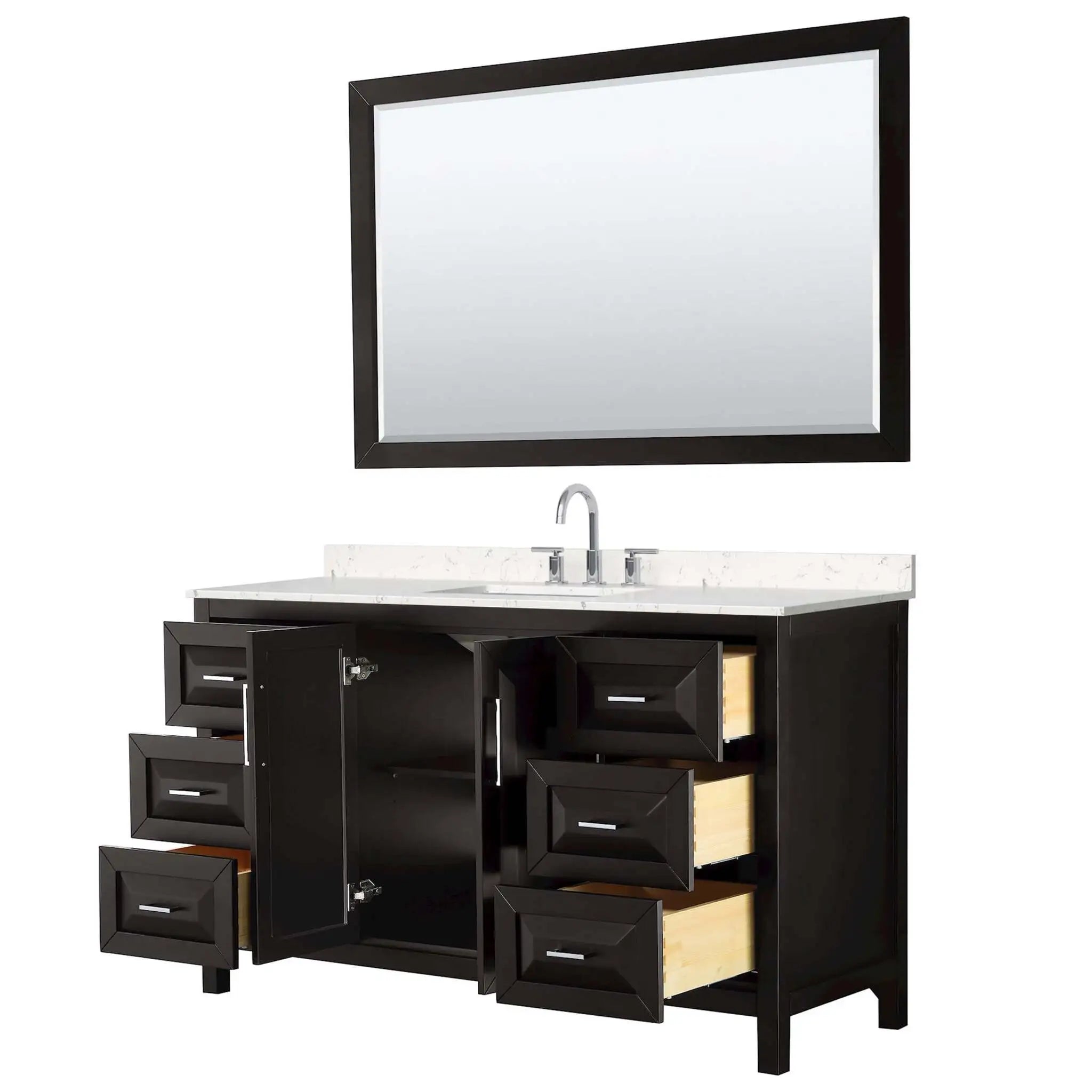 60" Daria Single Bathroom Vanity in Dark Espresso with Polished Chrome Trim & 58" Mirror by Wyndham