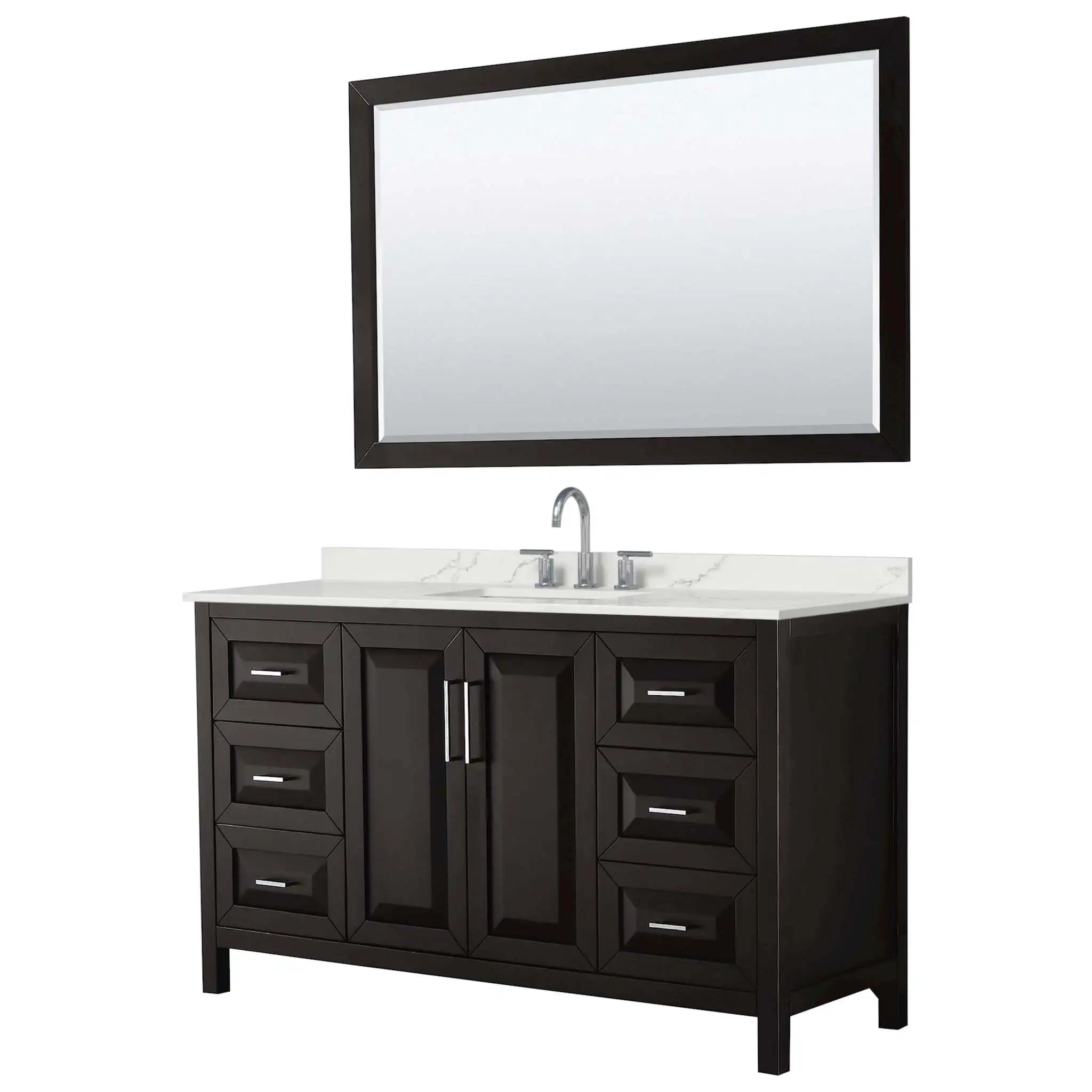 60" Daria Single Bathroom Vanity in Dark Espresso with Polished Chrome Trim & 58" Mirror by Wyndham