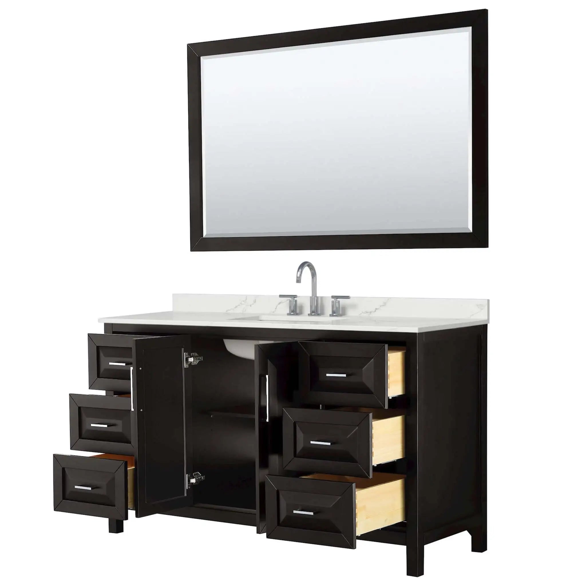 60" Daria Single Bathroom Vanity in Dark Espresso with Polished Chrome Trim & 58" Mirror by Wyndham