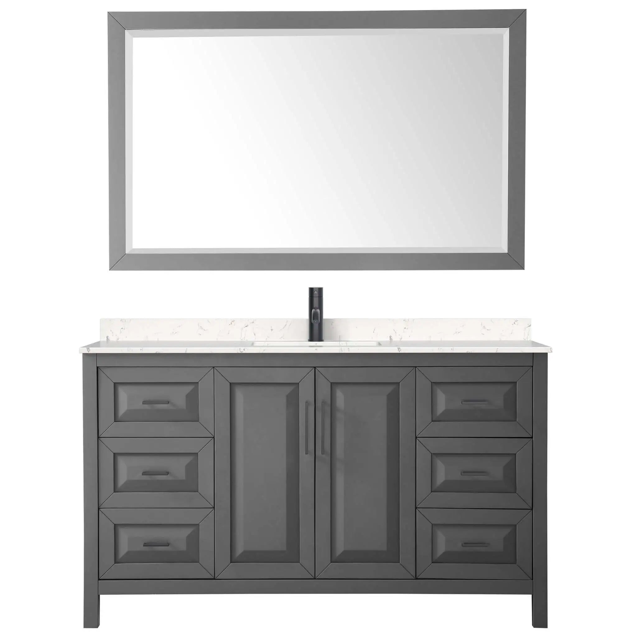 60" Daria Single Bathroom Vanity in Dark Gray with Matte Black Trim & 58" Mirror by Wyndham