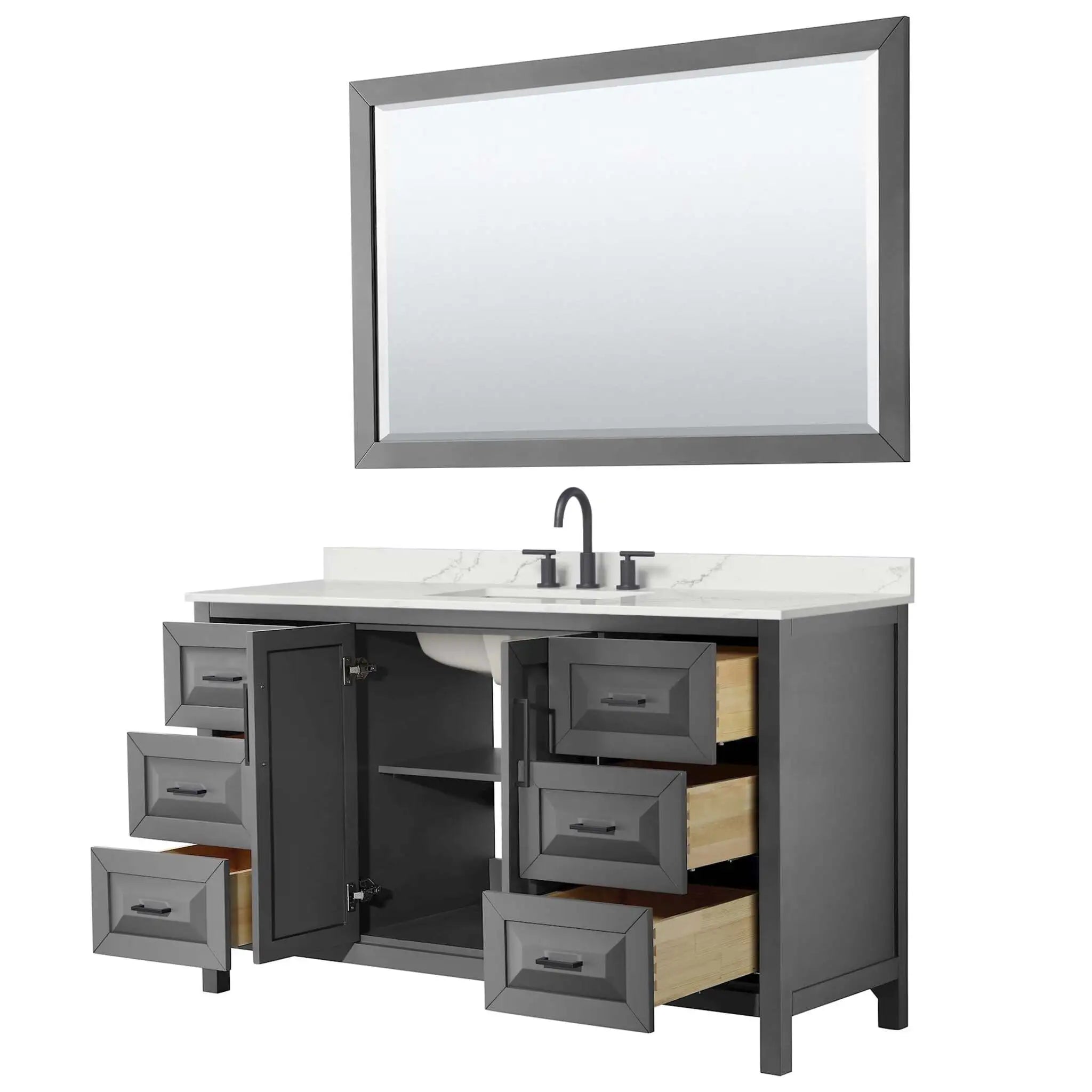 60" Daria Single Bathroom Vanity in Dark Gray with Matte Black Trim & 58" Mirror by Wyndham